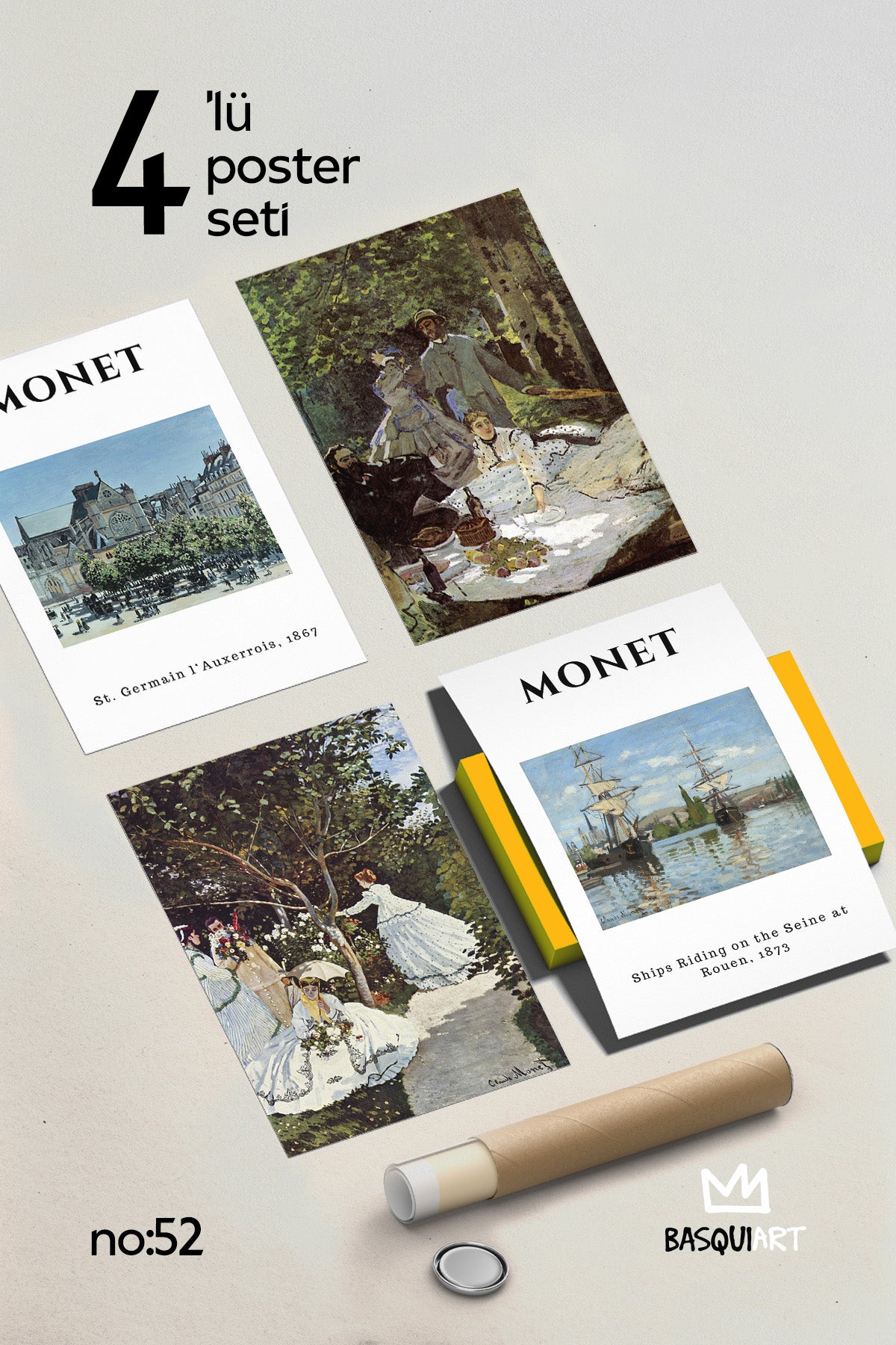 Monet Sanatsal 4'lü Poster Seti, Duvar Dekoru No:52