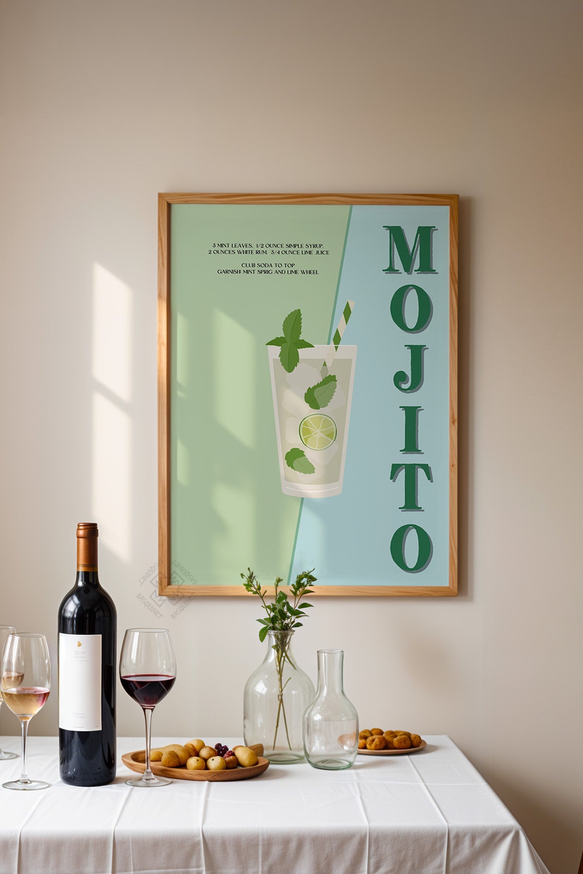Kokteyl Serisi Ahşap Çerçeveli Poster, Tablo, Cafe, Restoran, Mutfak Duvar Dekoru No:51