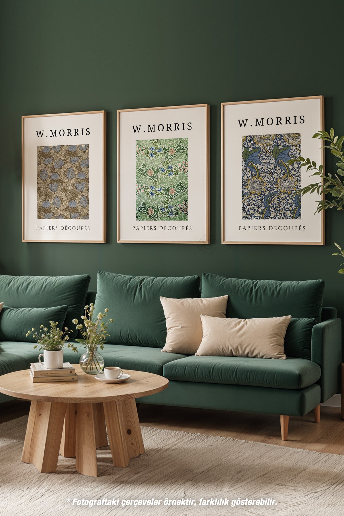 William Morris 3'lü Ahşap Çerçeveli Poster, Tablo Seti No:6