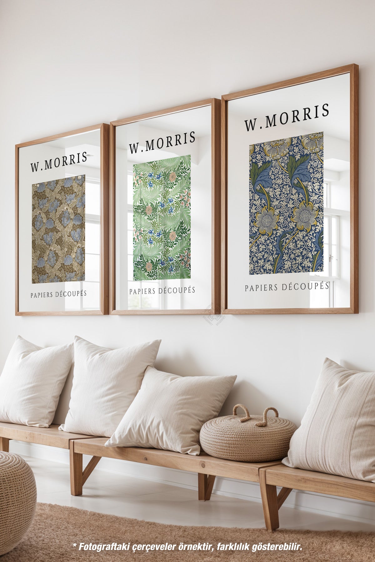 William Morris 3'lü Ahşap Çerçeveli Poster, Tablo Seti No:6