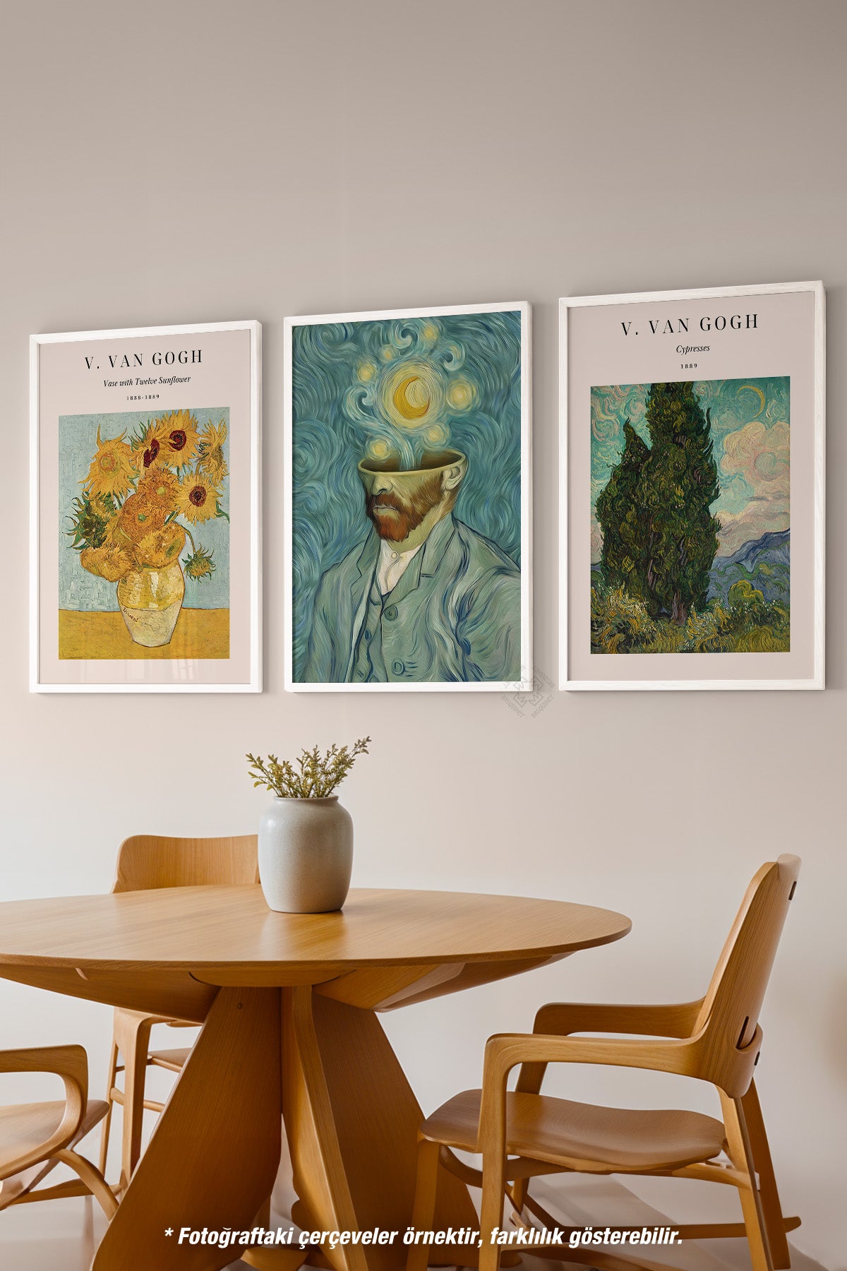 Van Gogh 3'lü Beyaz Çerçeveli Poster, Tablo Seti No:25