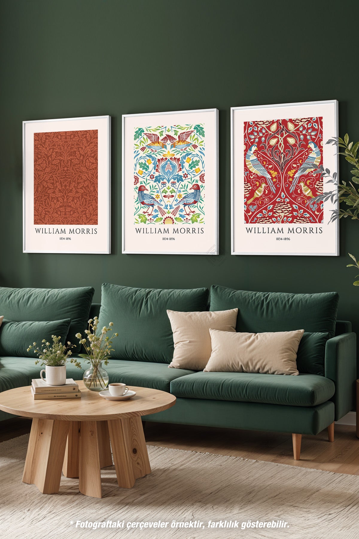 Salon Dekoru Morris 3'lü Beyaz Çerçeveli Poster, Tablo Seti No:48