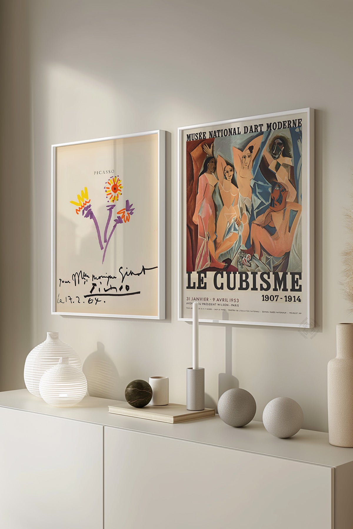 Picasso 2'li Beyaz Çerçeveli Poster, Sanatsal Tablo Seti No:12