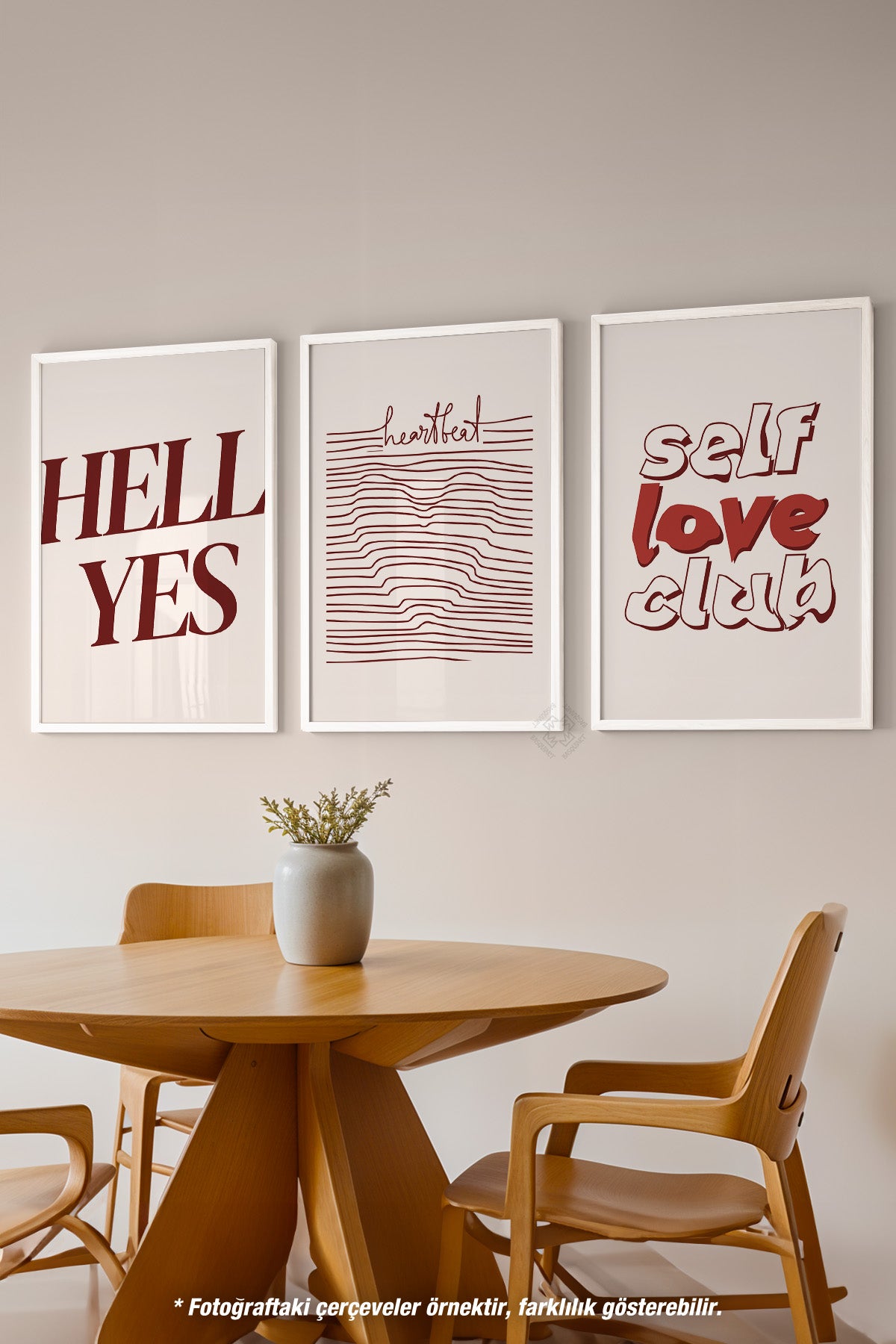 Modern Tipografi 3'lü Beyaz Çerçeveli Poster, Tablo Seti No:26