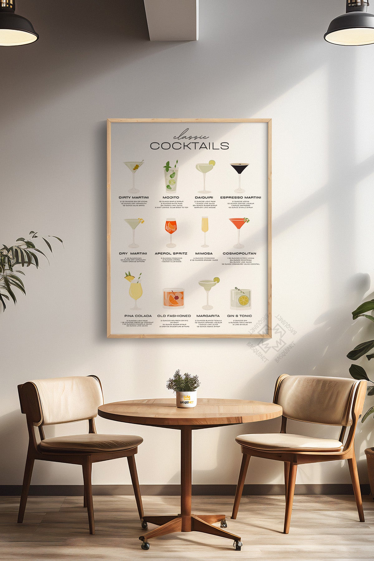 Kokteyl Serisi Ahşap Çerçeveli Poster, Tablo, Cafe, Restoran, Mutfak Duvar Dekoru No:27