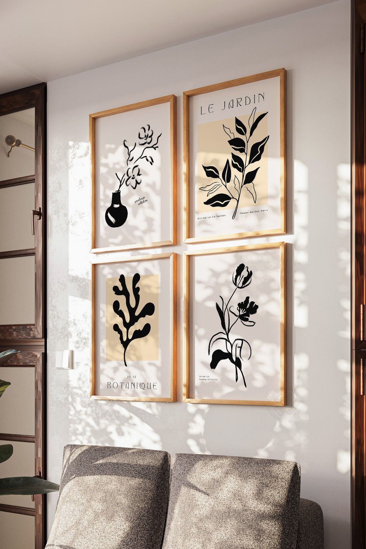 Modern Minimal 4'lü Ahşap Çerçeveli Poster, Tablo Seti No:15