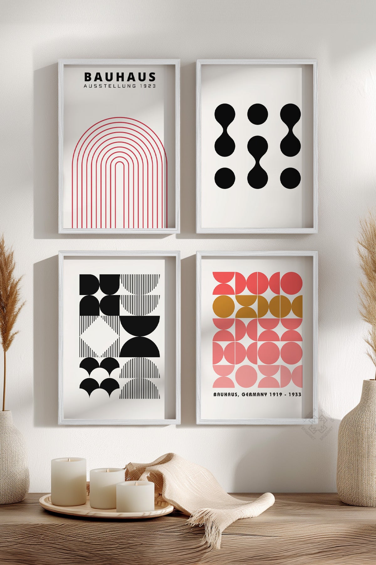 Bauhaus Çizgisel 4'lü Beyaz Çerçeveli Poster, Tablo Seti No:26