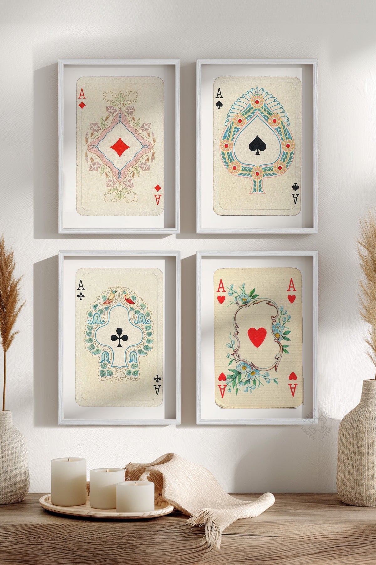 Kare As 4'lü Beyaz Çerçeveli Poster, Tablo Seti No:62