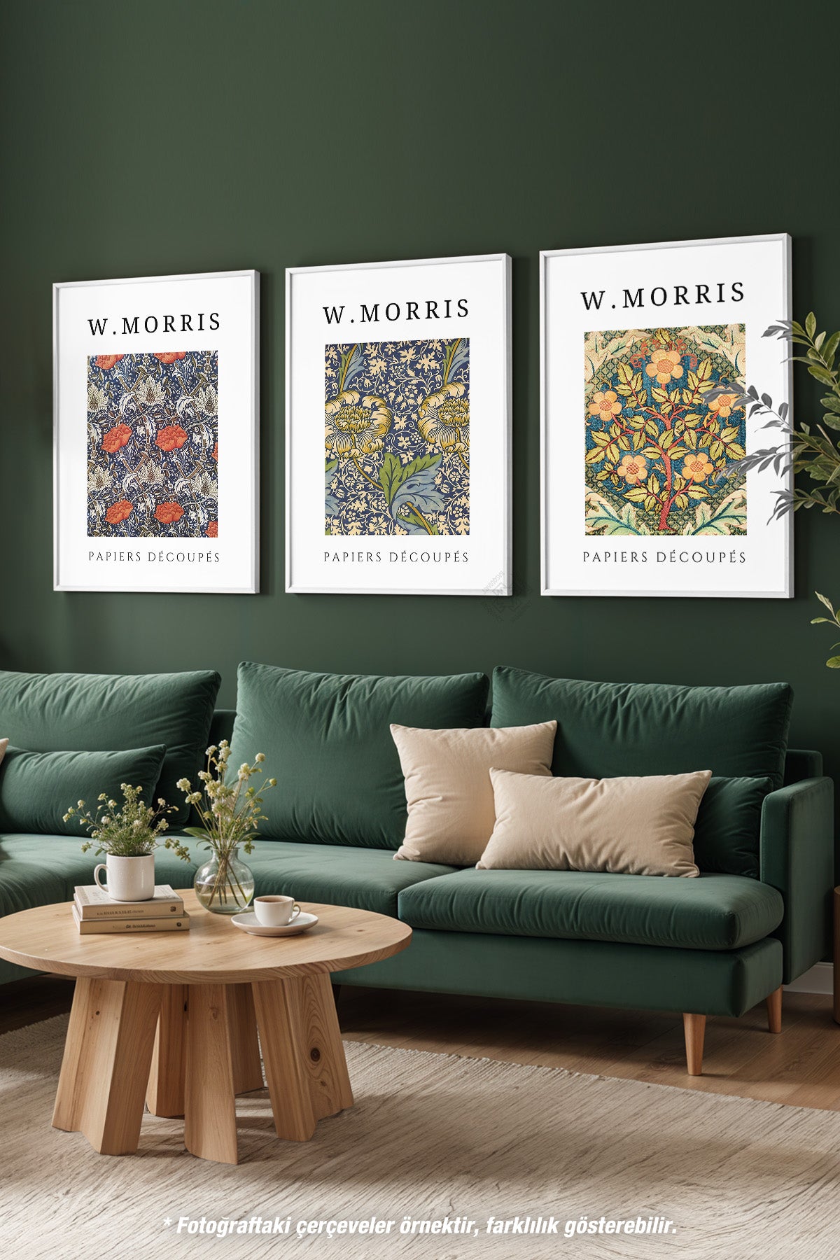 Morris Sanatsal Dekorasyon 3'lü Beyaz Çerçeveli Poster, Tablo Seti No:7