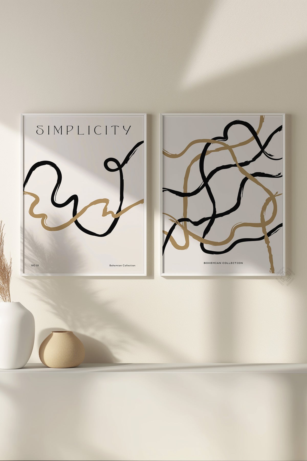 Minimal Sanatsal 2'li Beyaz Çerçeveli Poster, Tablo Seti No:20