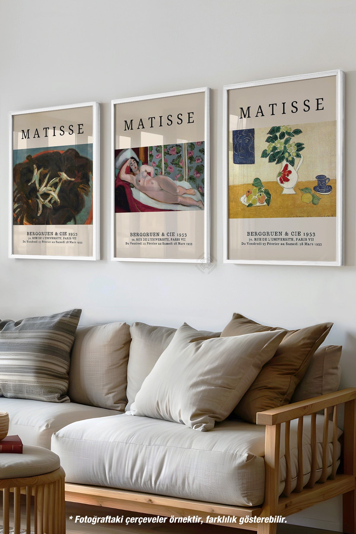 Matisse Sanatsal 3'lü Beyaz Çerçeveli Poster, Tablo Seti No:13