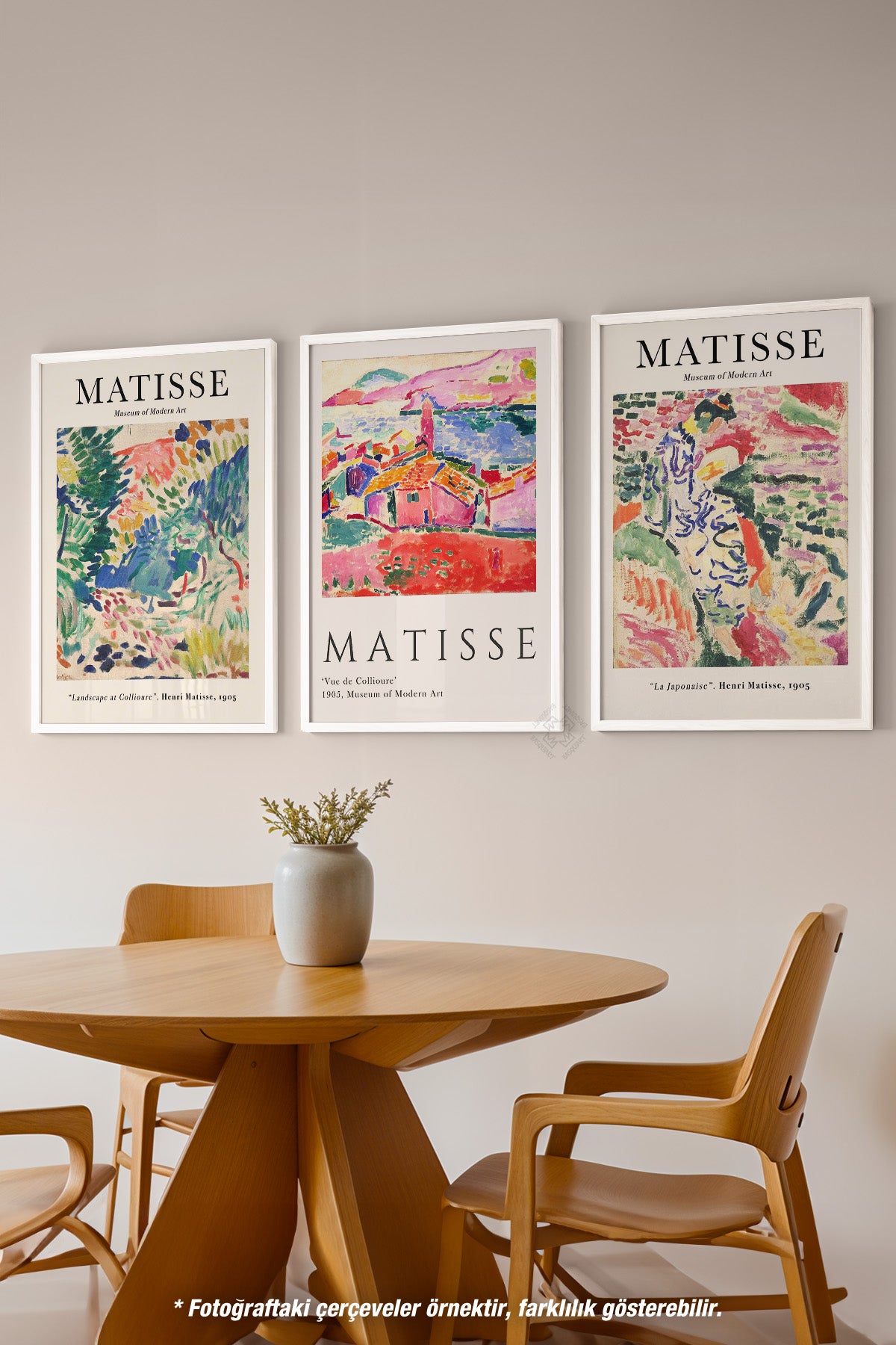 Dekoratif Matisse 3'lü Beyaz Çerçeveli Poster, Tablo Seti No:37