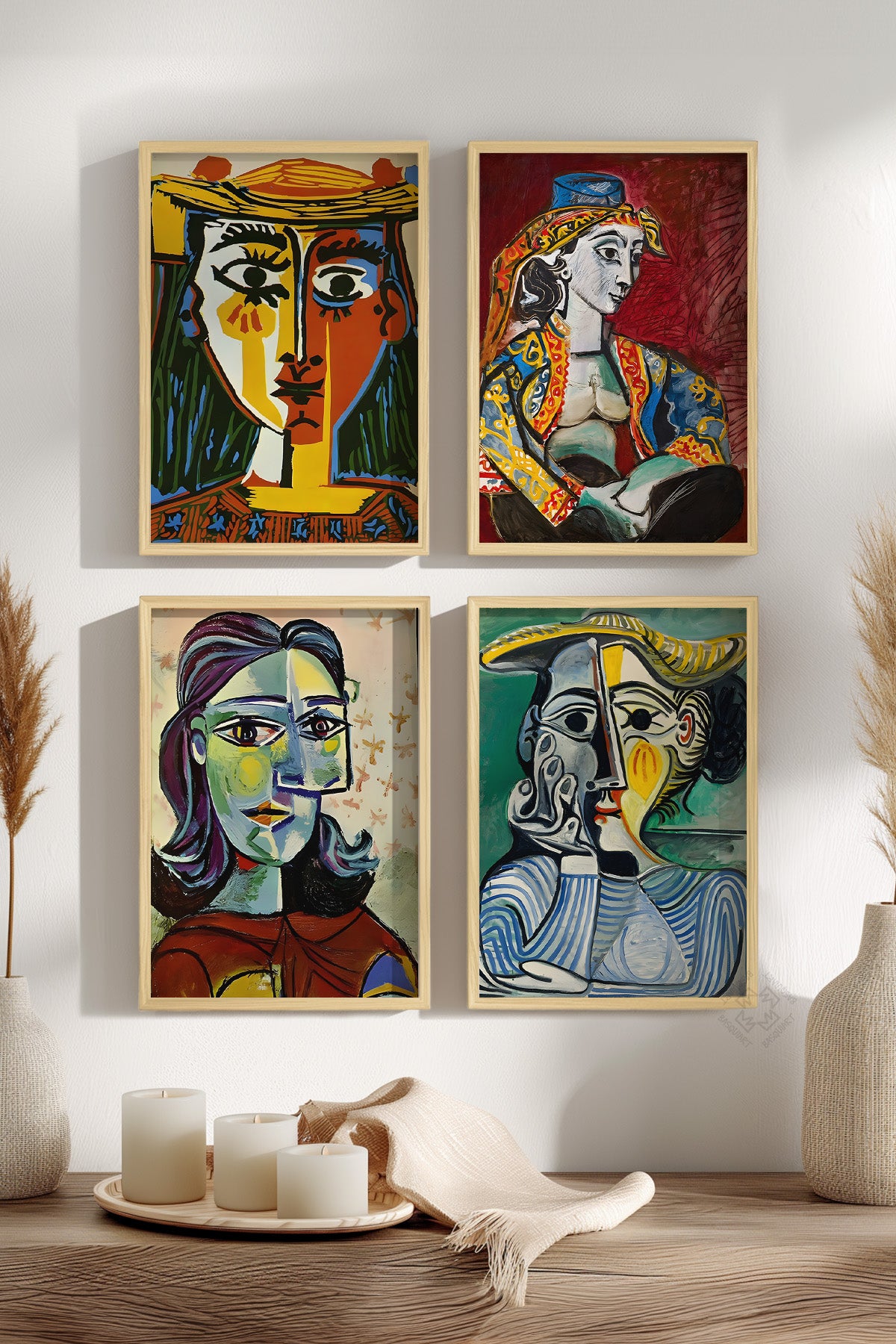 Picasso Sanatsal 4'lü Ahşap Çerçeveli Poster, Tablo Seti No:38