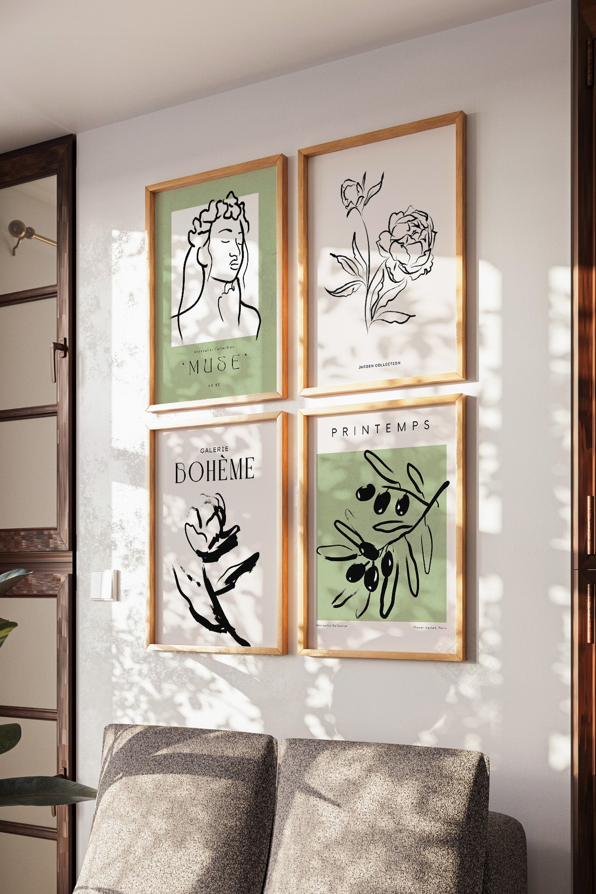 Boho Tarzı 4'lü Ahşap Çerçeveli Poster, Tablo Seti No:4