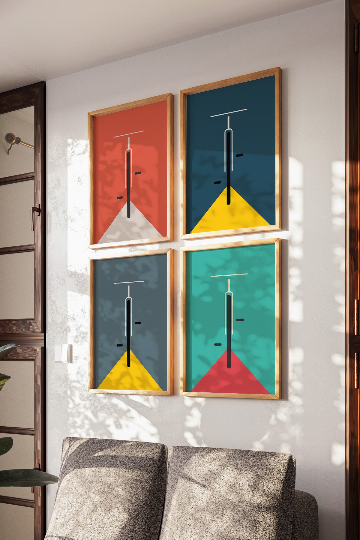 Bauhaus Minimalist 4'lü Ahşap Çerçeveli Poster, Tablo Seti No:28