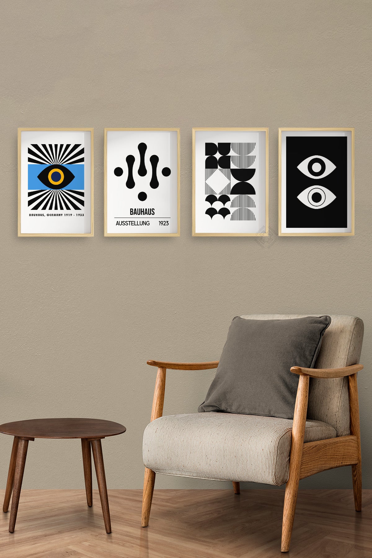Bauhaus Modern 4'lü Ahşap Çerçeveli Poster, Tablo Seti No:27