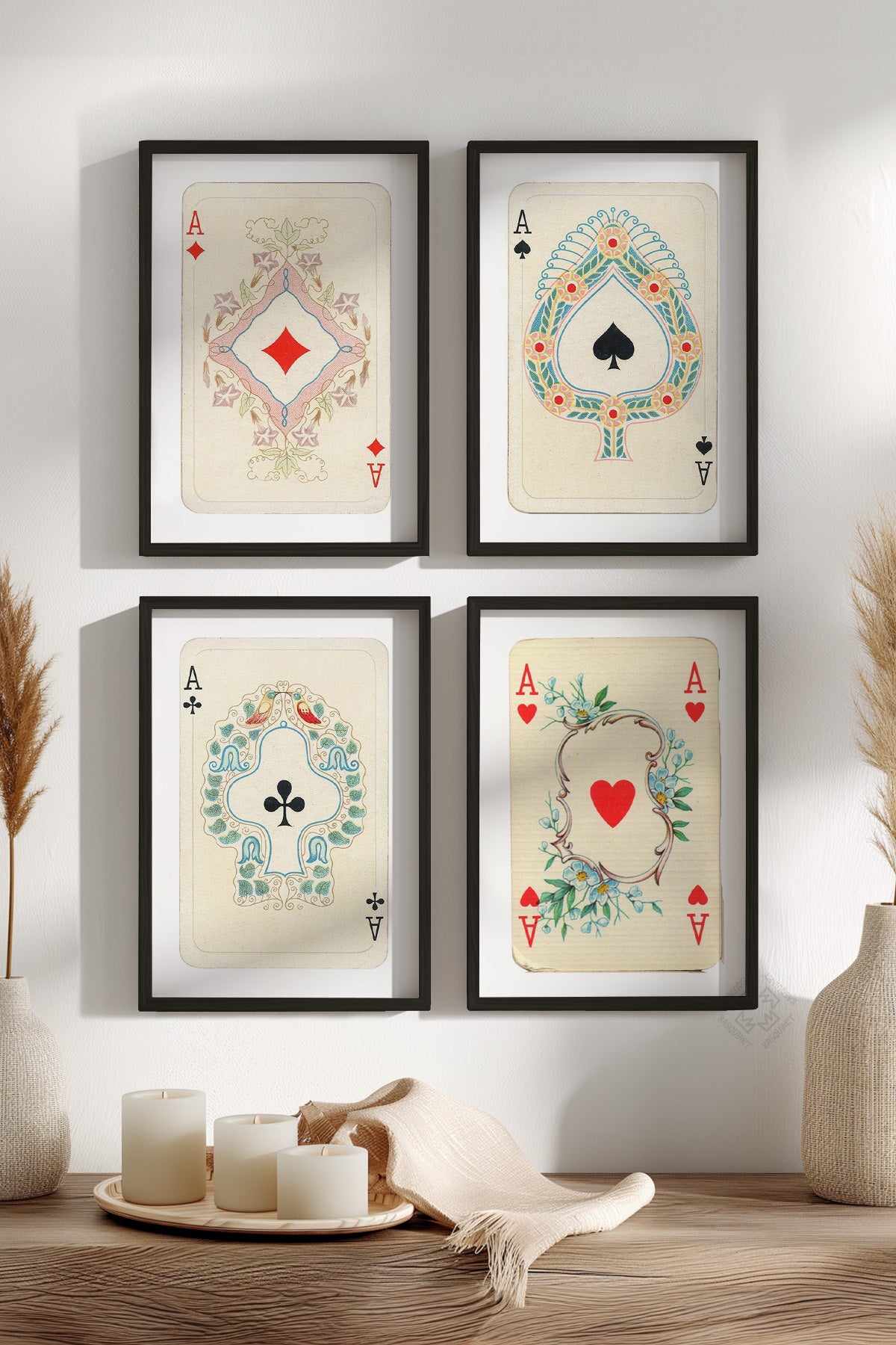 Kare As 4'lü Siyah Çerçeveli Poster, Tablo Seti No:62