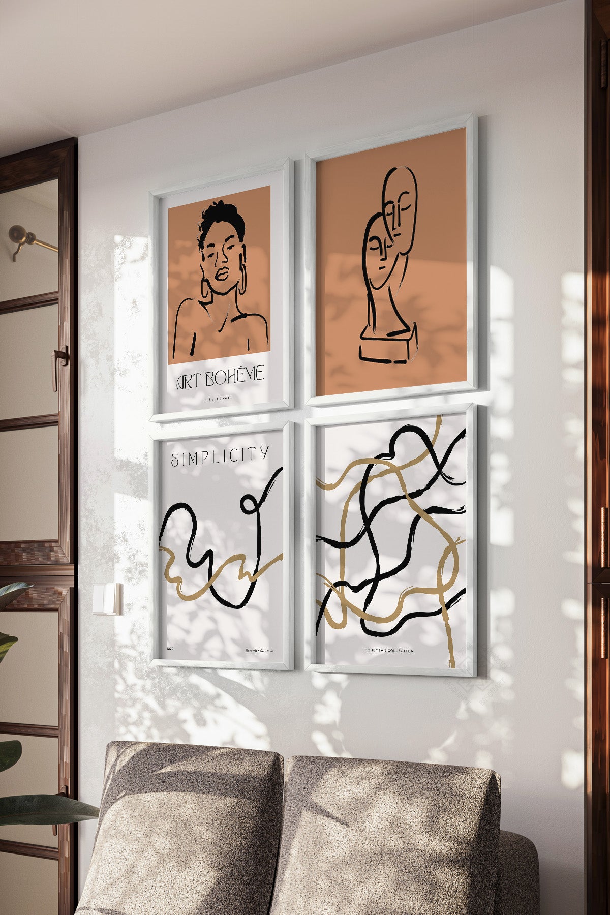 Toprak Bohem 4'lü Beyaz Çerçeveli Poster, Tablo Seti No:12