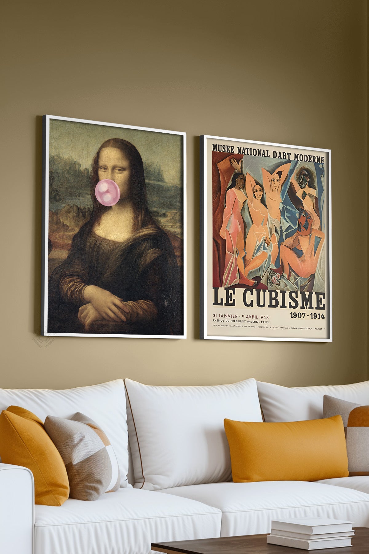 Mona Lisa ve Picasso 2'li Beyaz Çerçeveli Poster, Tablo Seti No:33