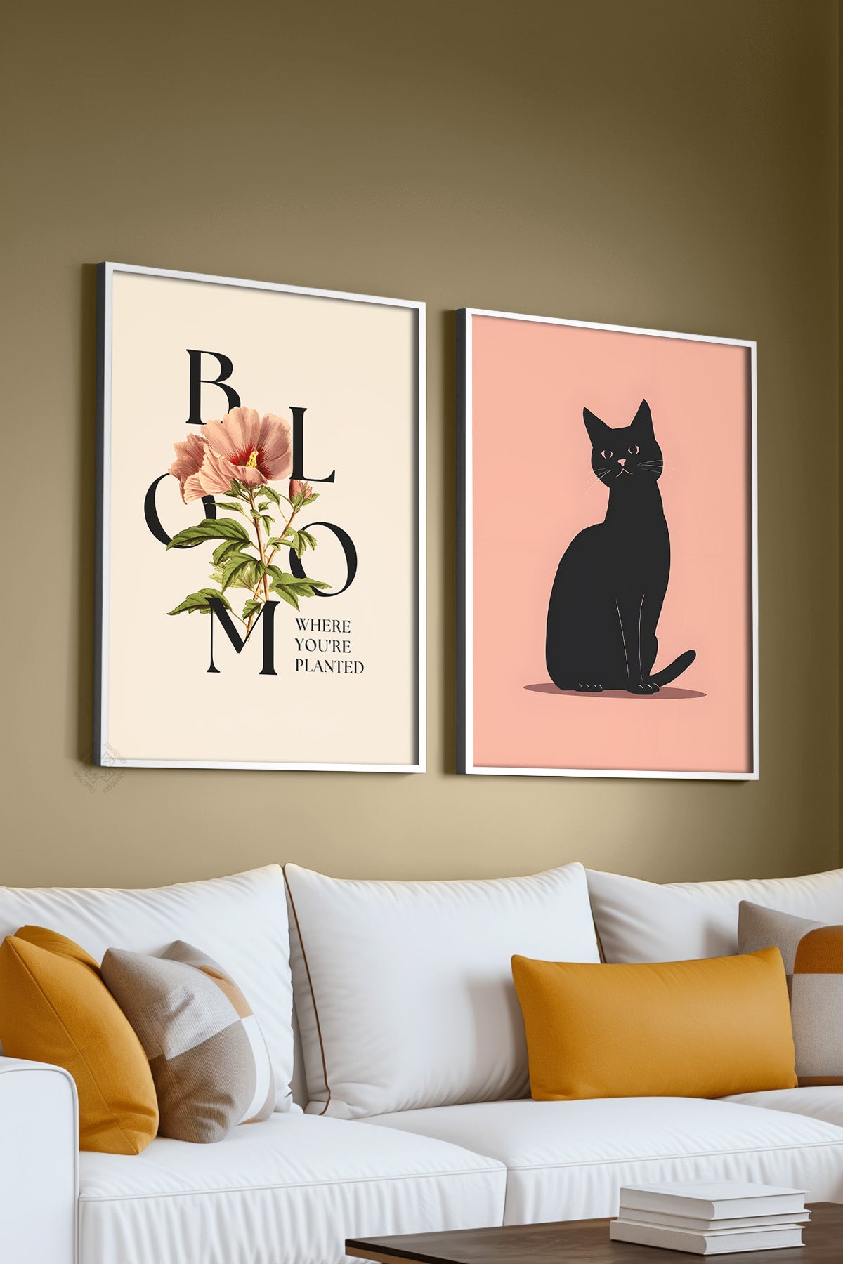 Kedili 2'li Beyaz Çerçeveli Poster, Tablo Seti No:7