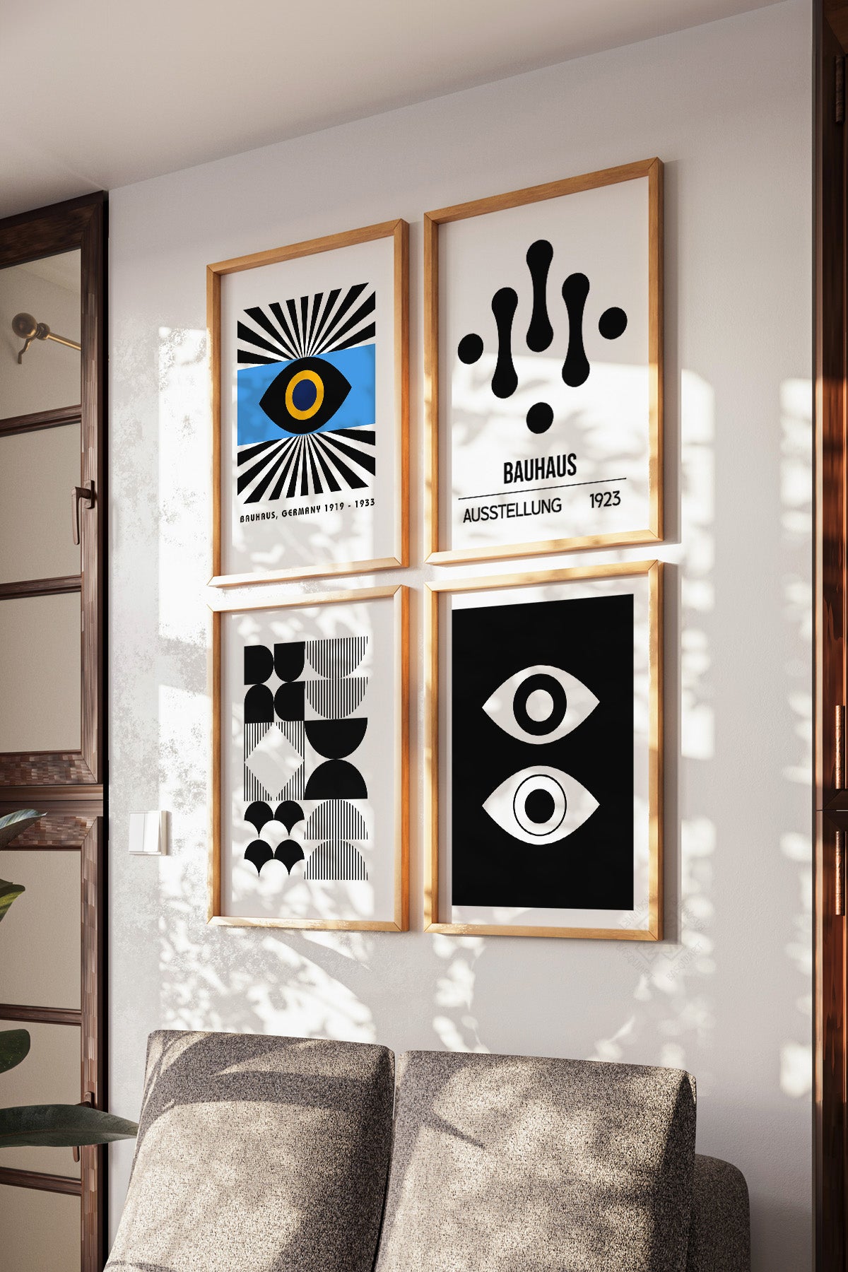 Bauhaus Modern 4'lü Ahşap Çerçeveli Poster, Tablo Seti No:27