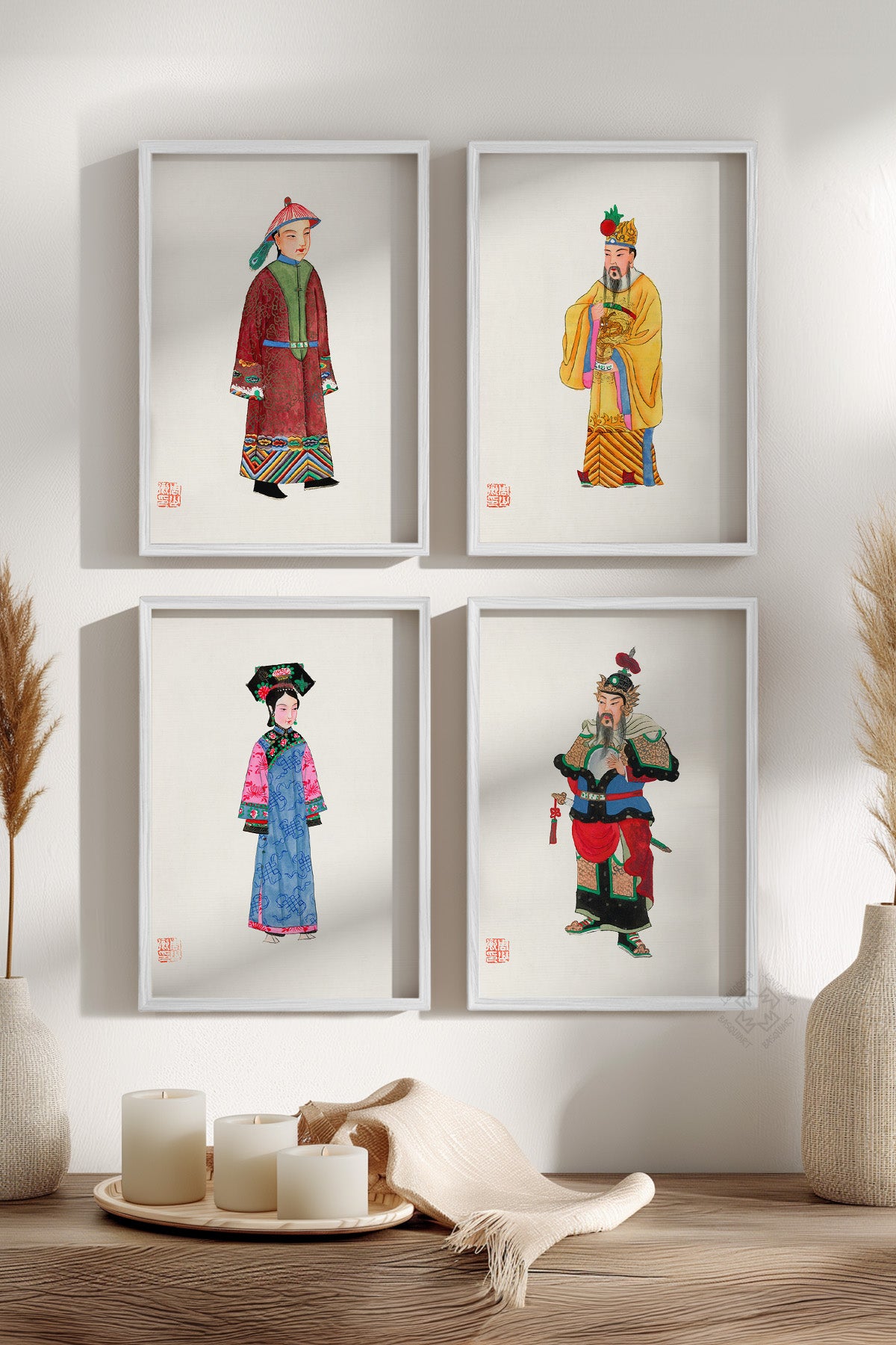 Japon İllüstrasyon 4'lü Beyaz Çerçeveli Poster, Tablo Seti No:46