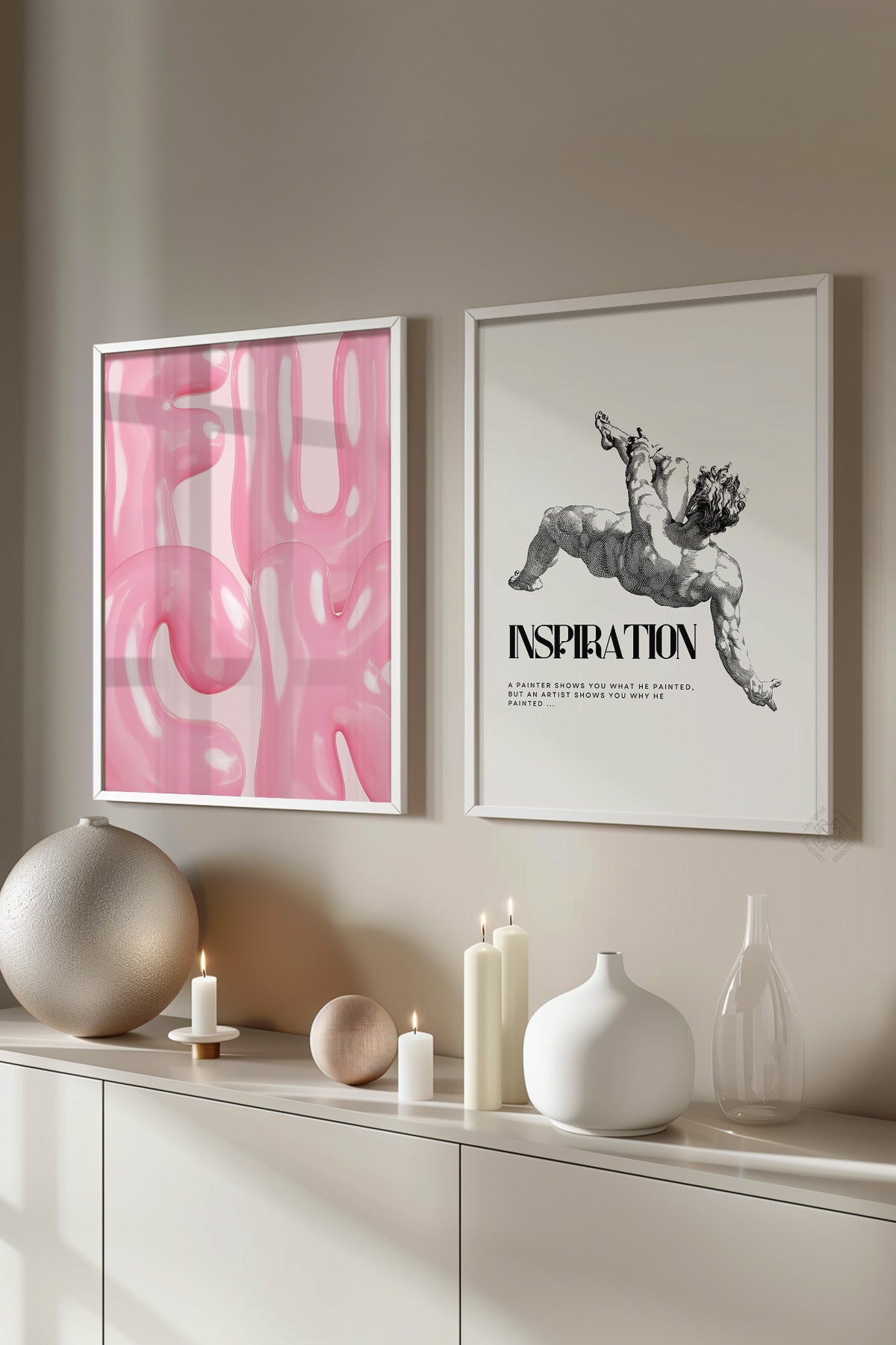 Modern Sanatsal 2'li Beyaz Çerçeveli Poster, Tablo Seti No:9