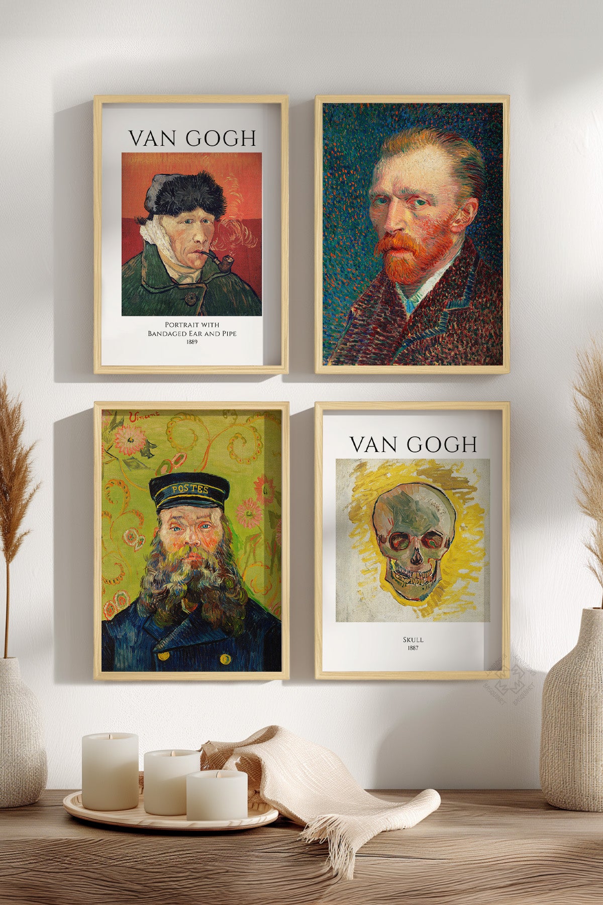 Van Gogh Sanatsal 4'lü Ahşap Çerçeveli Poster, Tablo Seti No:50