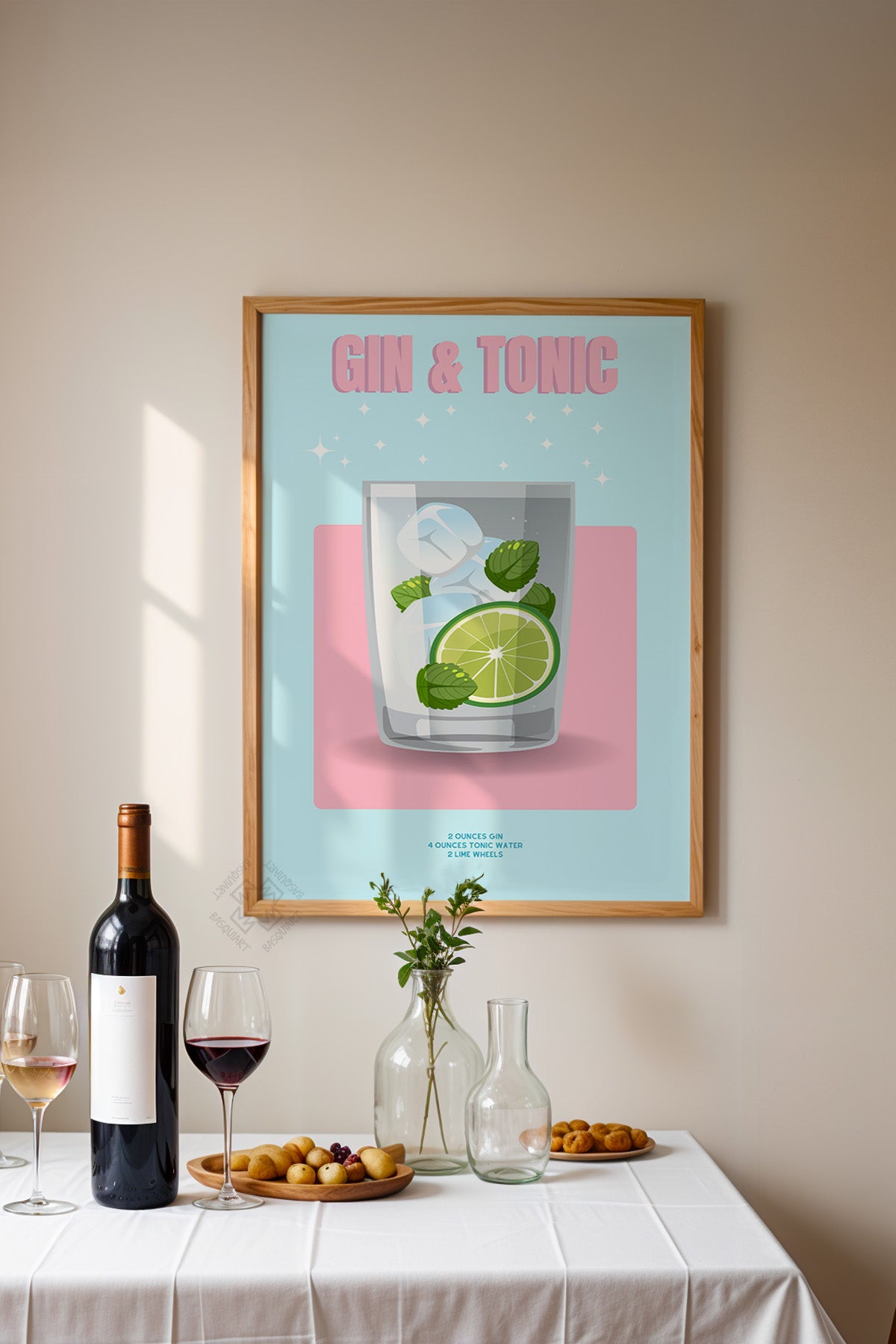 Kokteyl Serisi Ahşap Çerçeveli Poster, Tablo, Cafe, Restoran, Mutfak Duvar Dekoru No:57