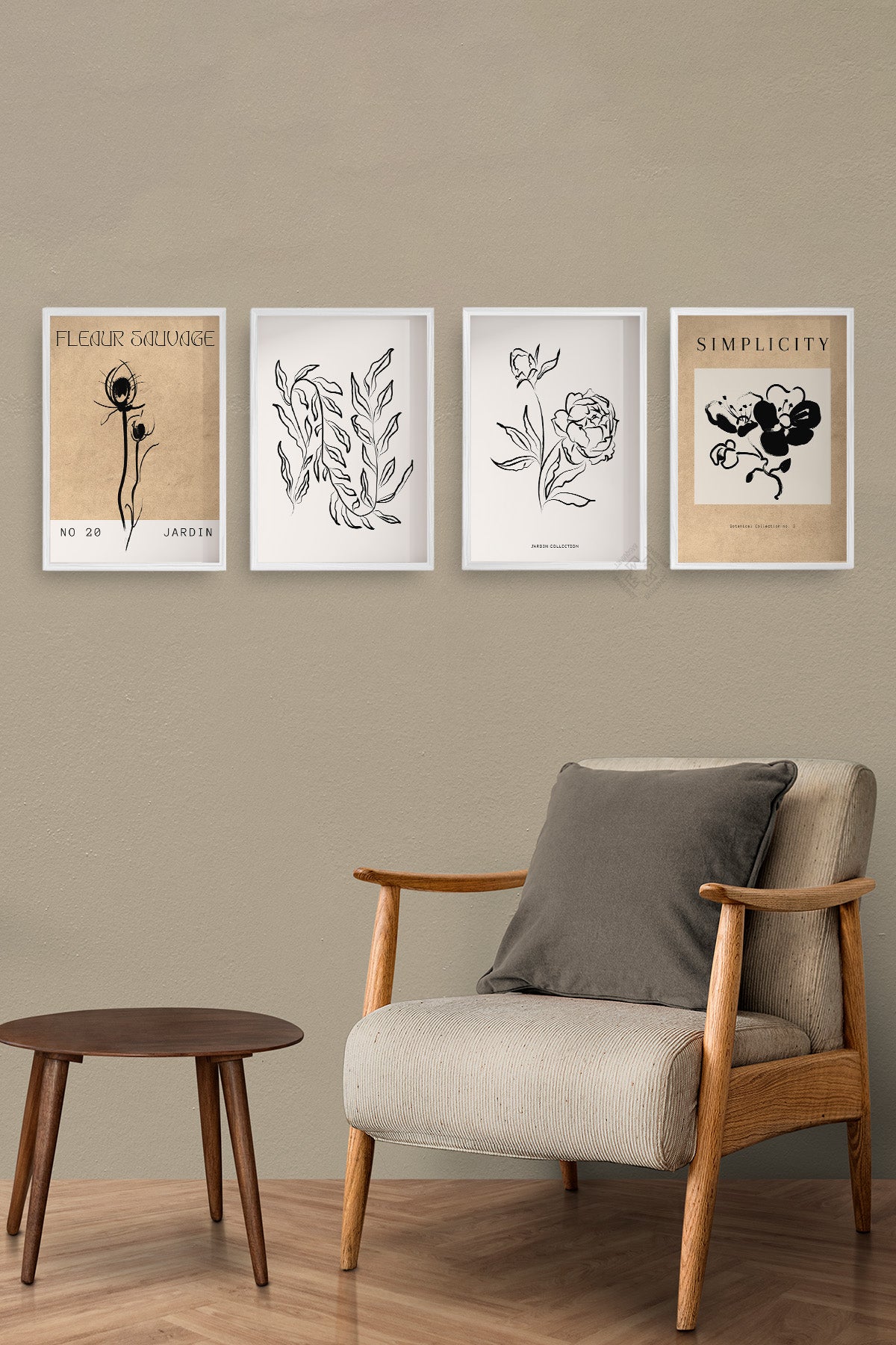 Bohem Desenli 4'lü Beyaz Çerçeveli Poster, Tablo Seti No:14