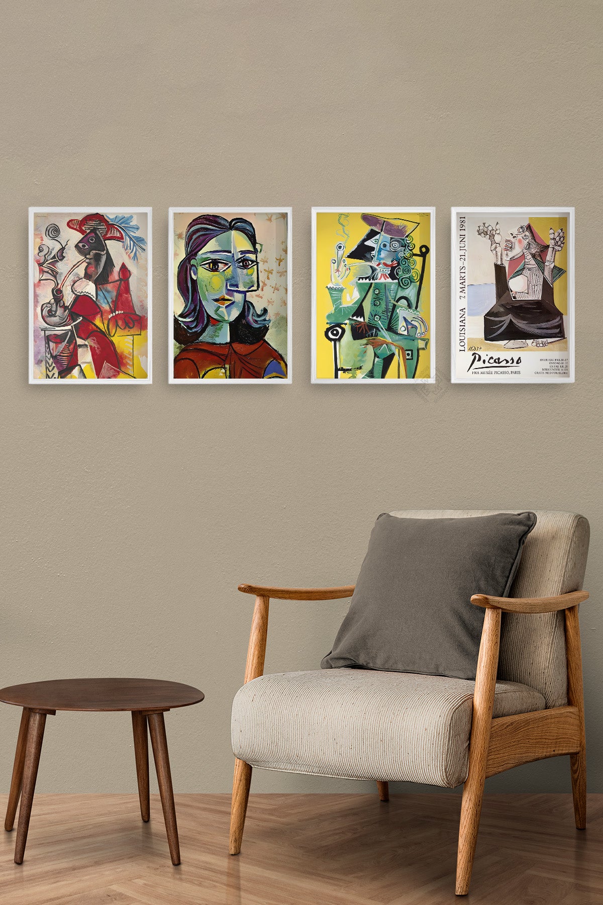 Picasso Sanatsal 4'lü Beyaz Çerçeveli Poster, Tablo Seti No:34