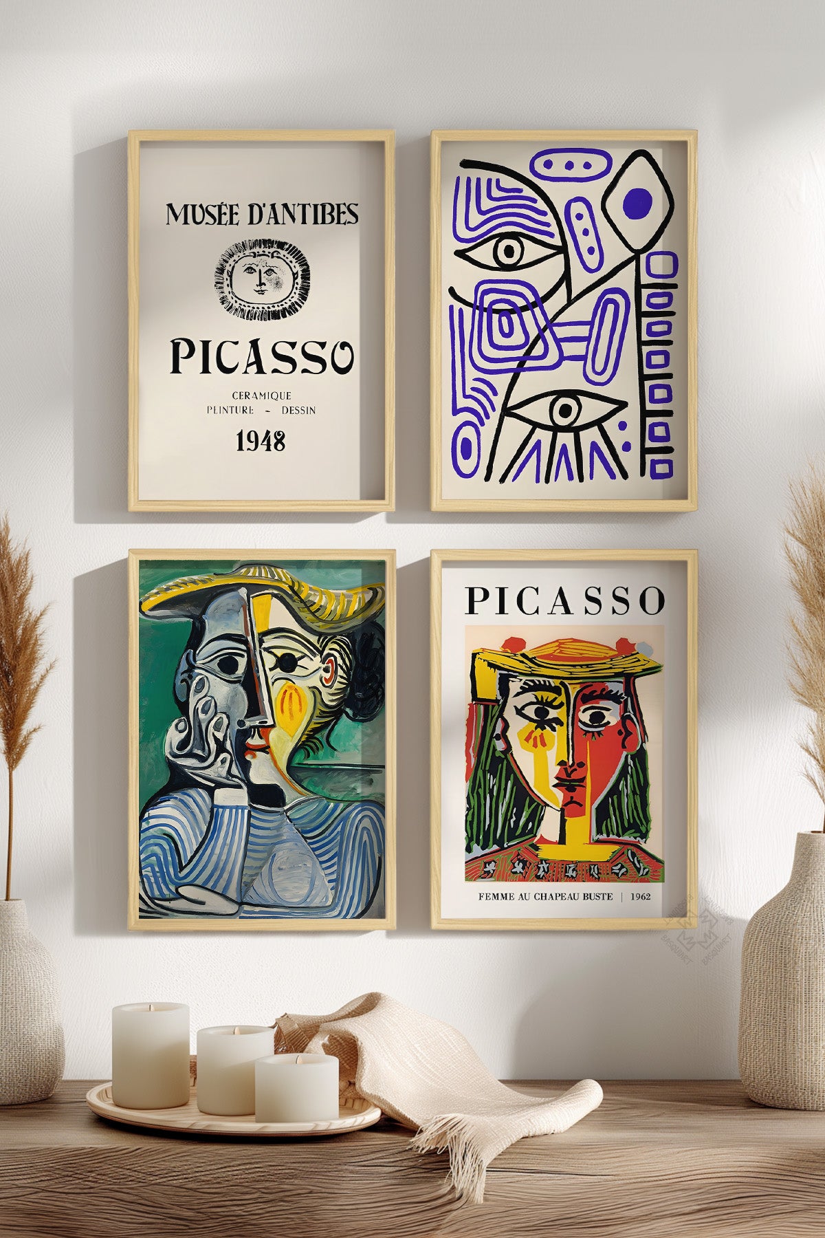 Picasso 4'lü Ahşap Çerçeveli Poster, Tablo Seti No:33