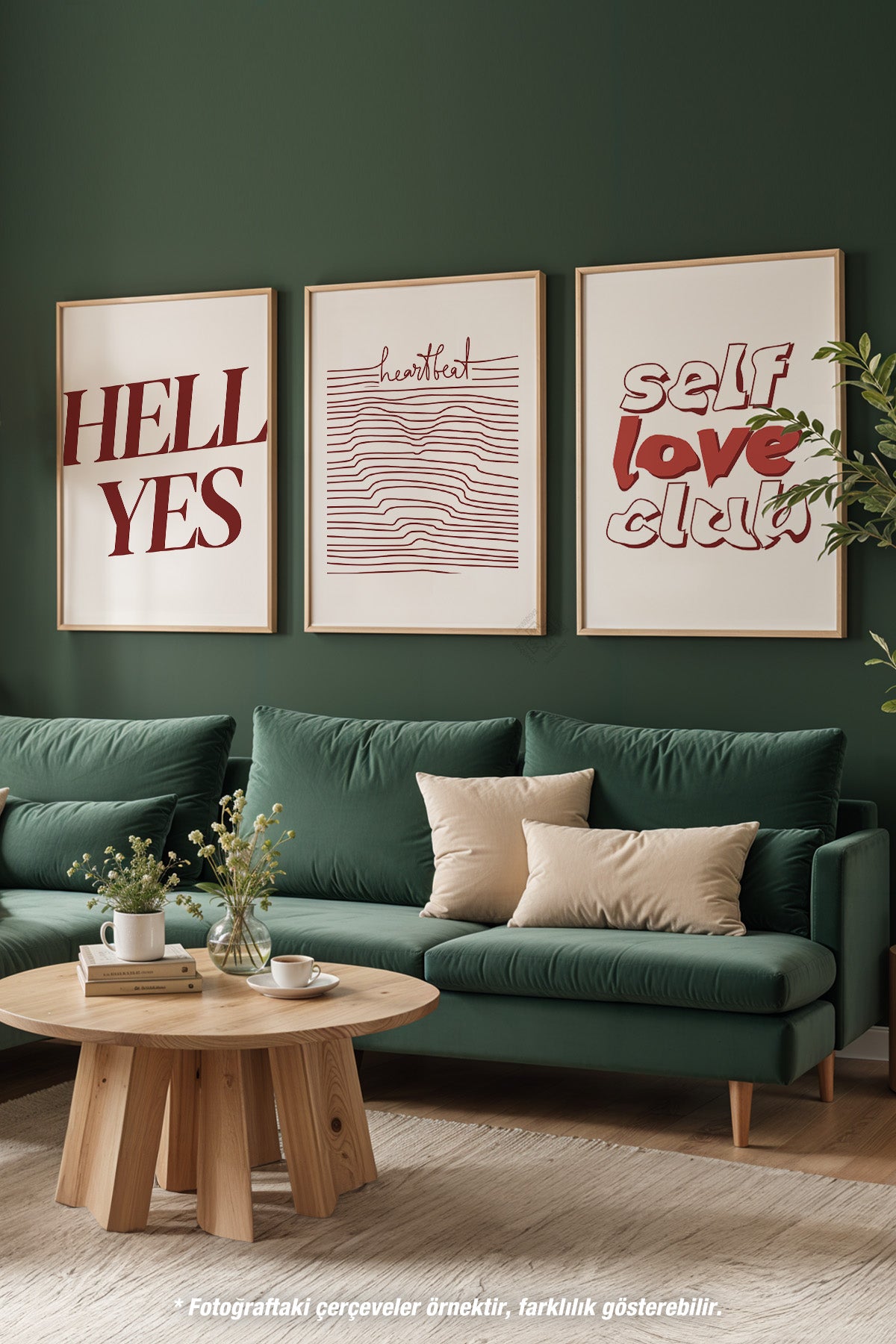 Modern Tipografi 3'lü Ahşap Çerçeveli Poster, Tablo Seti No:26