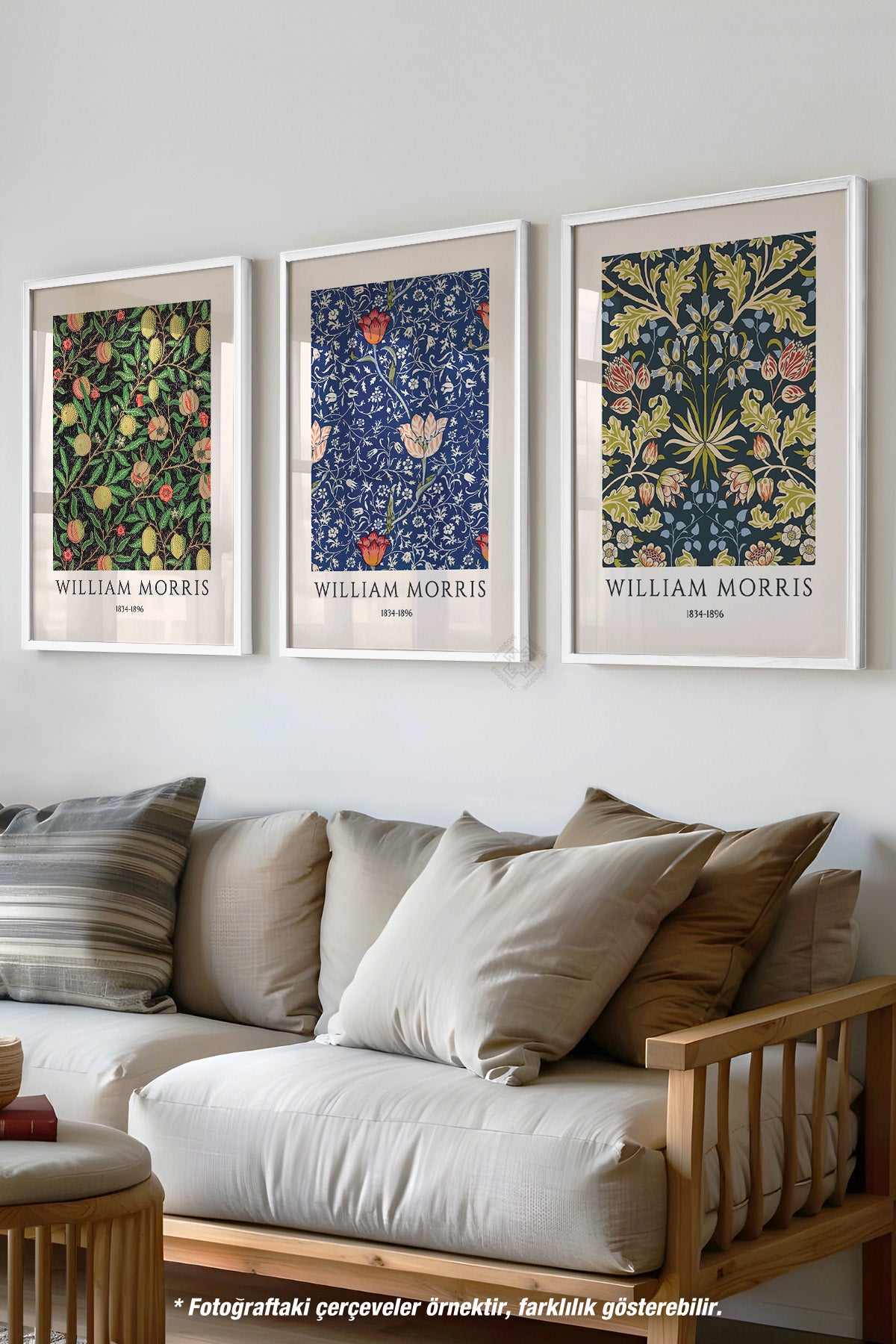 Çiçekli 3'lü Beyaz Çerçeveli Poster, Tablo Seti No:44