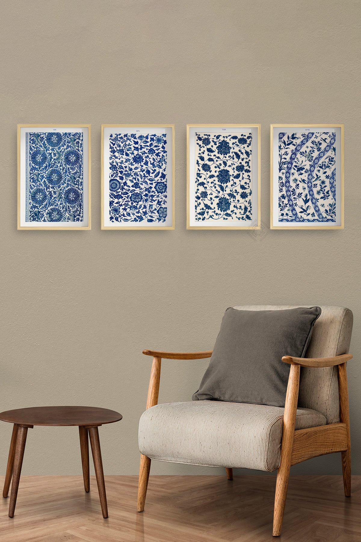 Çini Desenli 4'lü Ahşap Çerçeveli Poster, Tablo Seti No:45