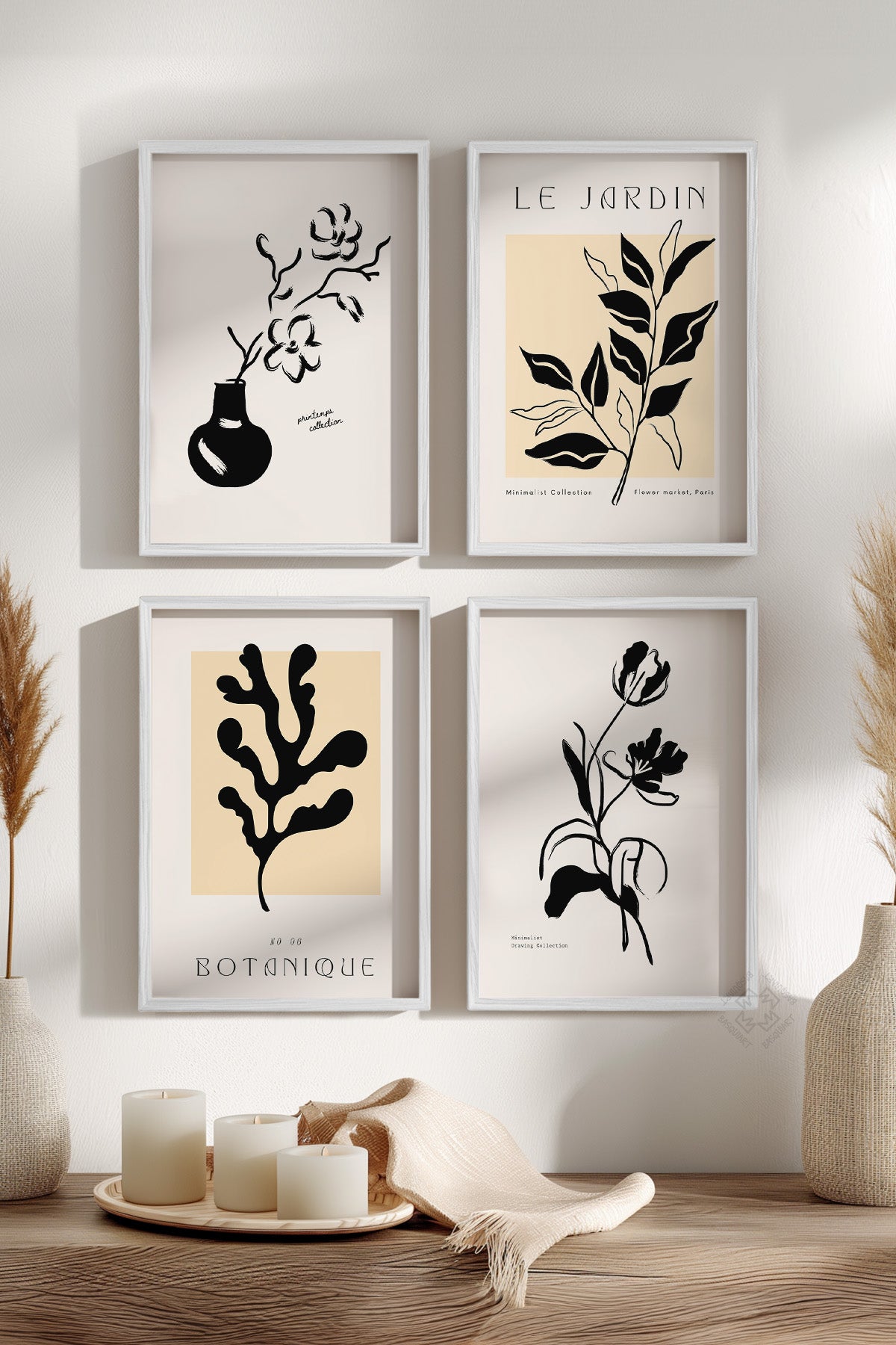 Modern Minimal 4'lü Beyaz Çerçeveli Poster, Tablo Seti No:15
