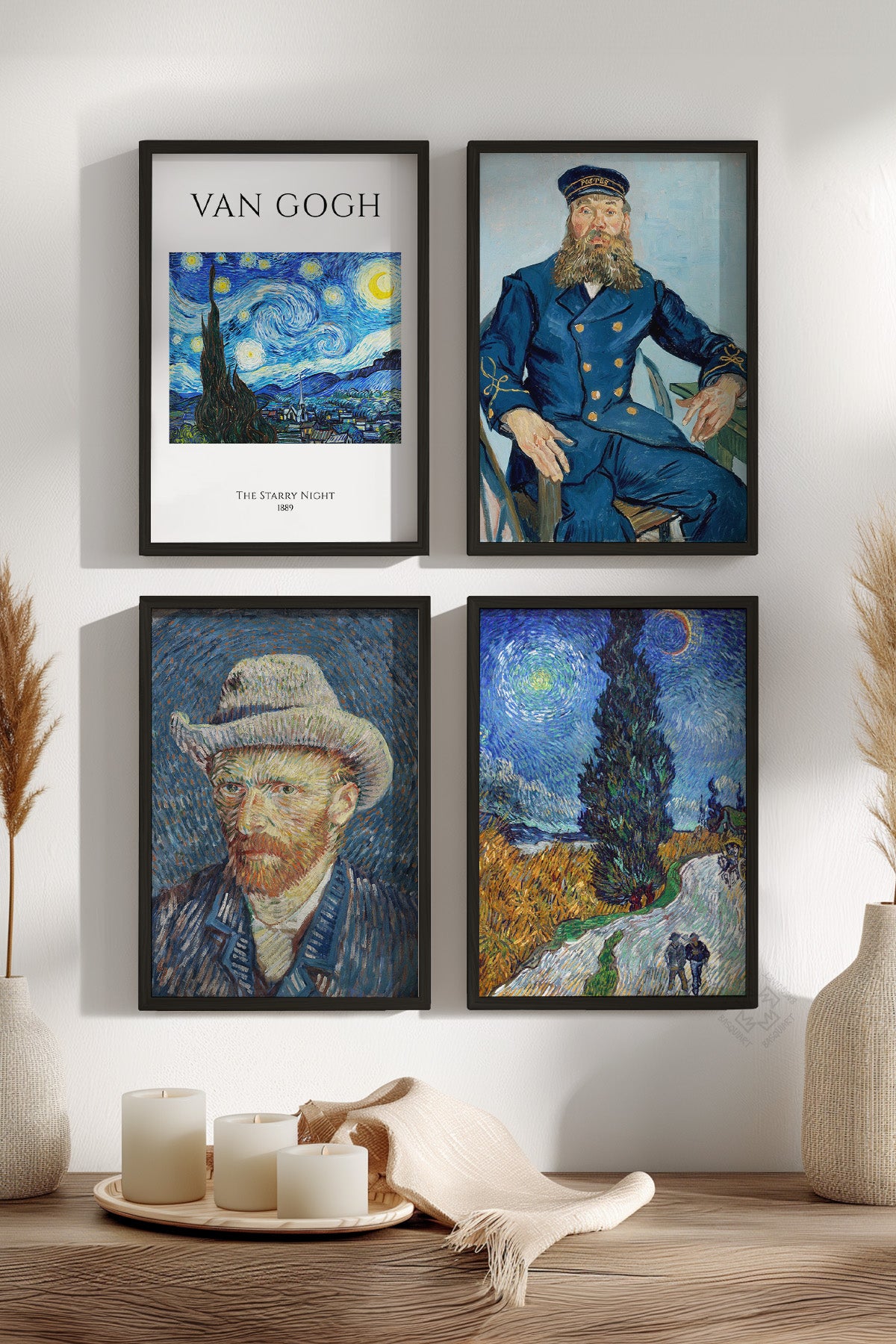 Van Gogh Sanatsal 4'lü Siyah Çerçeveli Poster, Tablo Seti No:51