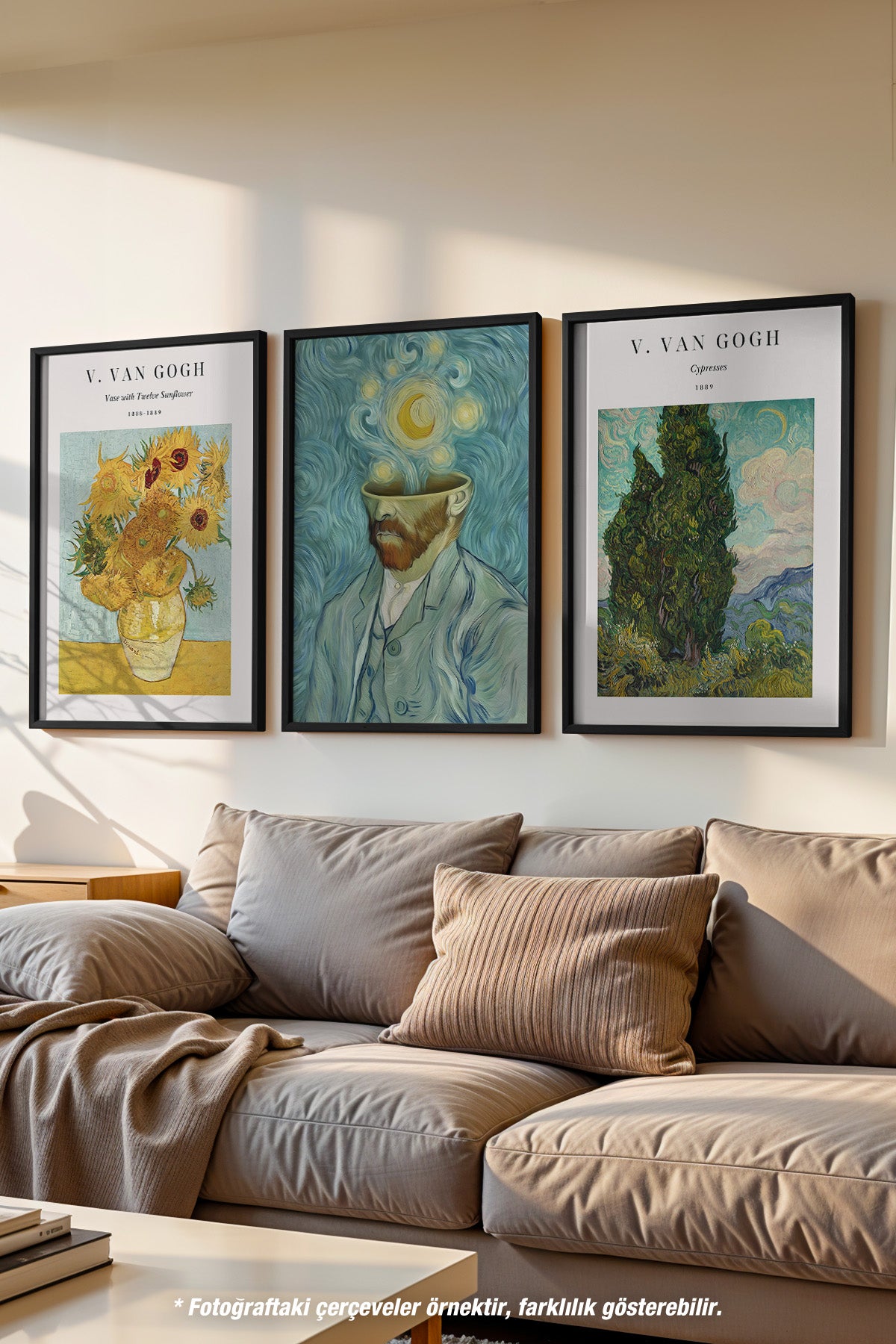 Van Gogh 3'lü Siyah Çerçeveli Poster, Tablo Seti No:25