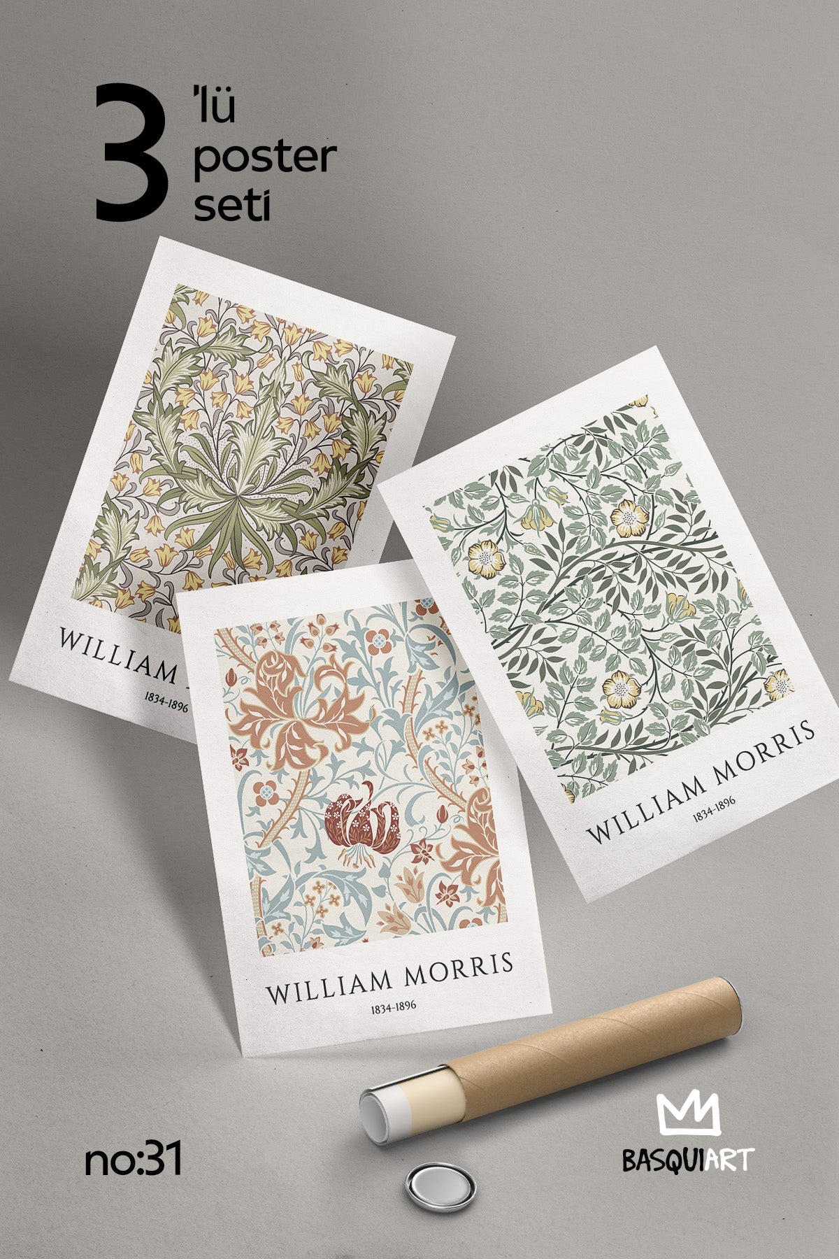 William Morris 3'lü Poster Seti, Duvar Dekoru No:31