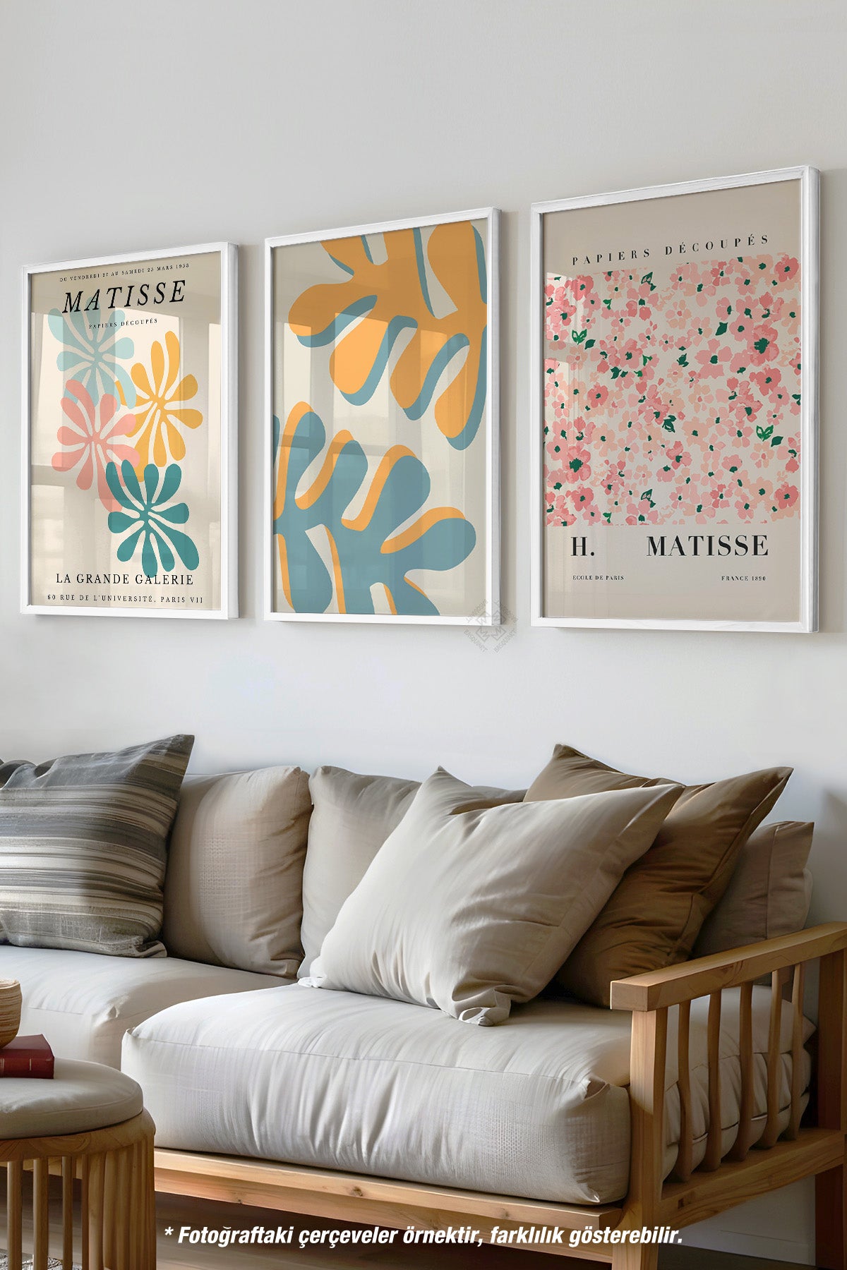 Matisse Dekoratif 3'lü Beyaz Çerçeveli Poster, Tablo Seti No:40