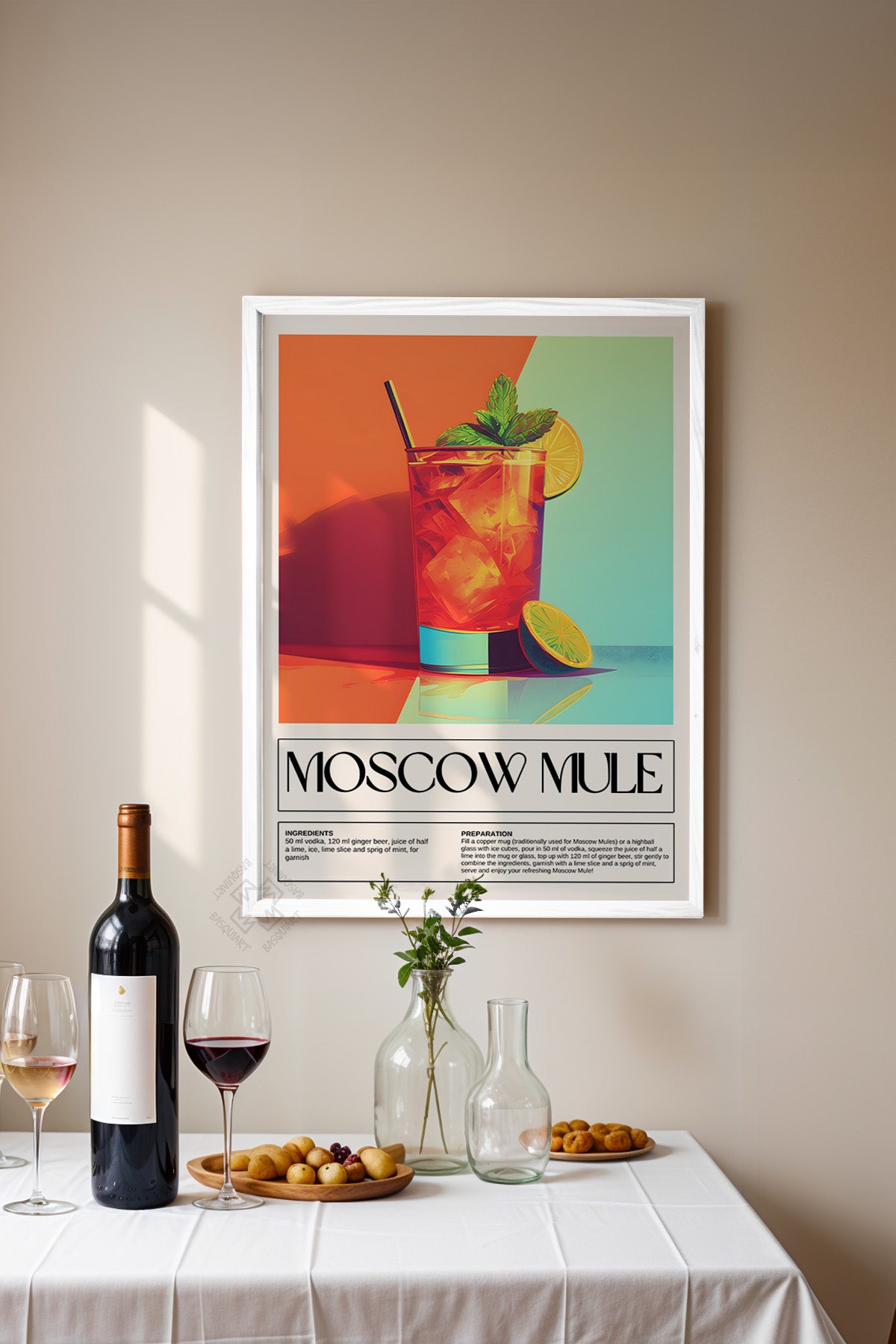 Kokteyl Serisi Beyaz Çerçeveli Poster, Tablo, Cafe, Restoran, Mutfak Duvar Dekoru No:11
