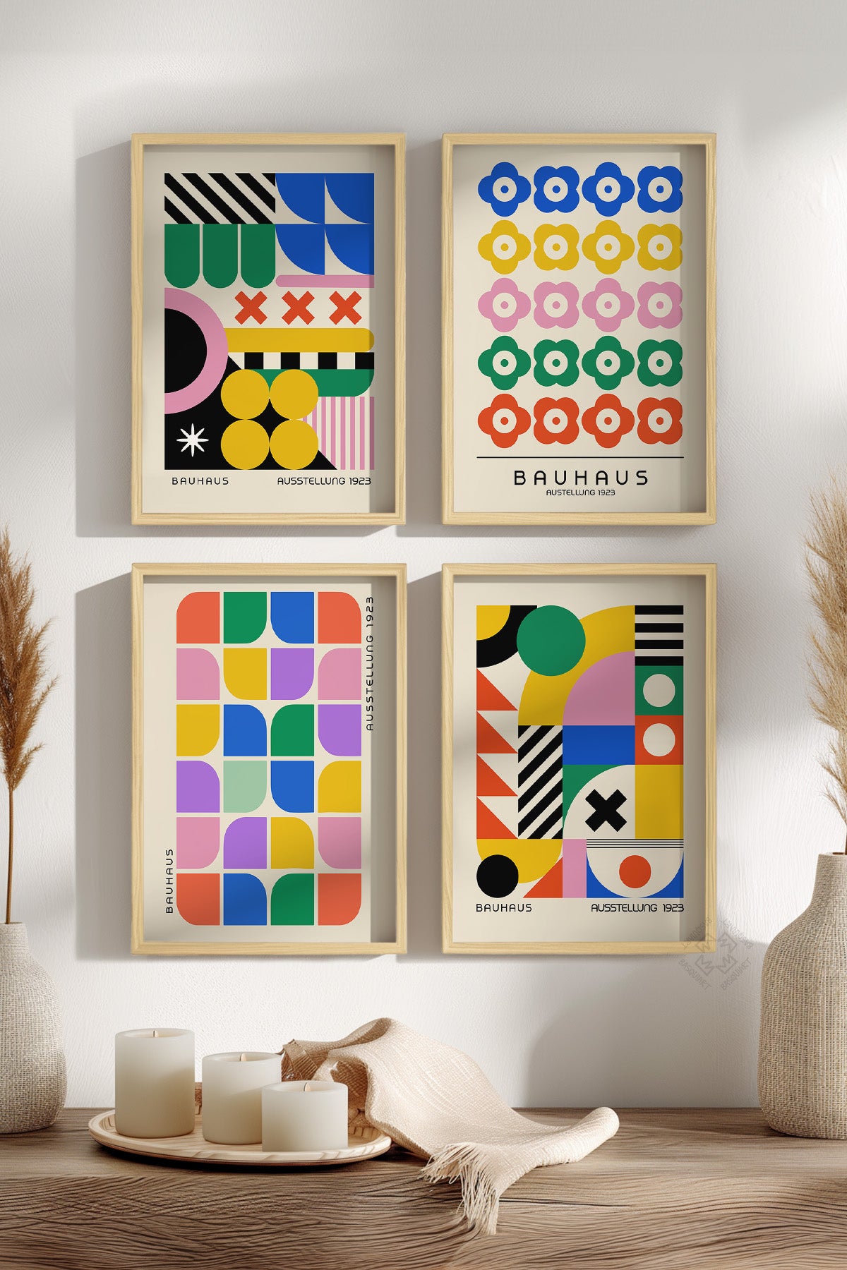 Bauhaus Afiş 4'lü Ahşap Çerçeveli Poster, Tablo Seti No:25