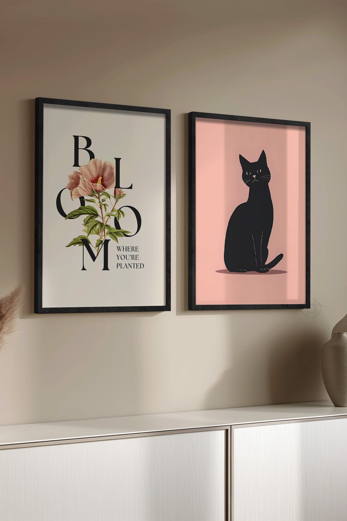 Kedili 2'li Siyah Çerçeveli Poster, Tablo Seti No:7