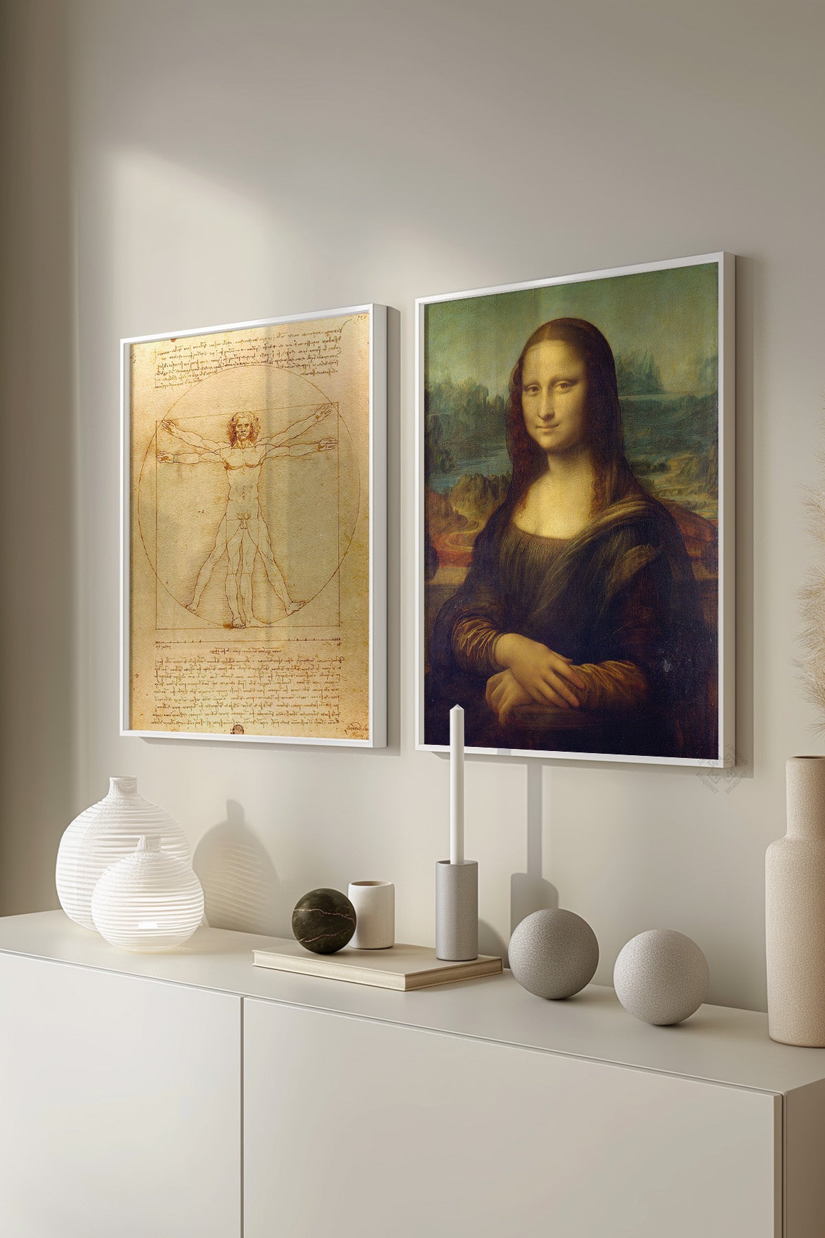 Leonardo da Vinci 2'li Beyaz Çerçeveli Poster, Tablo Seti No:34