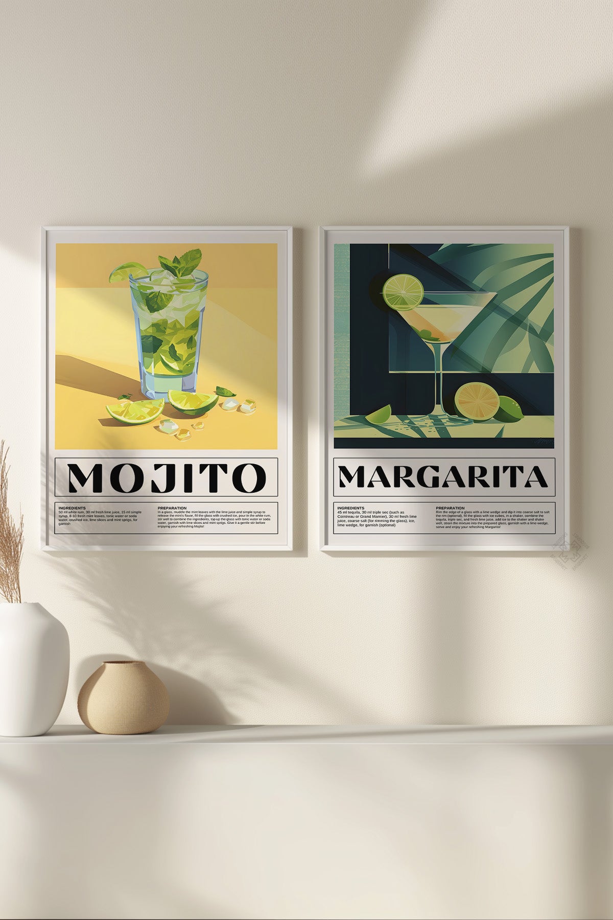 Kokteyl 2'li Beyaz Çerçeveli Poster, Tablo Seti No:32