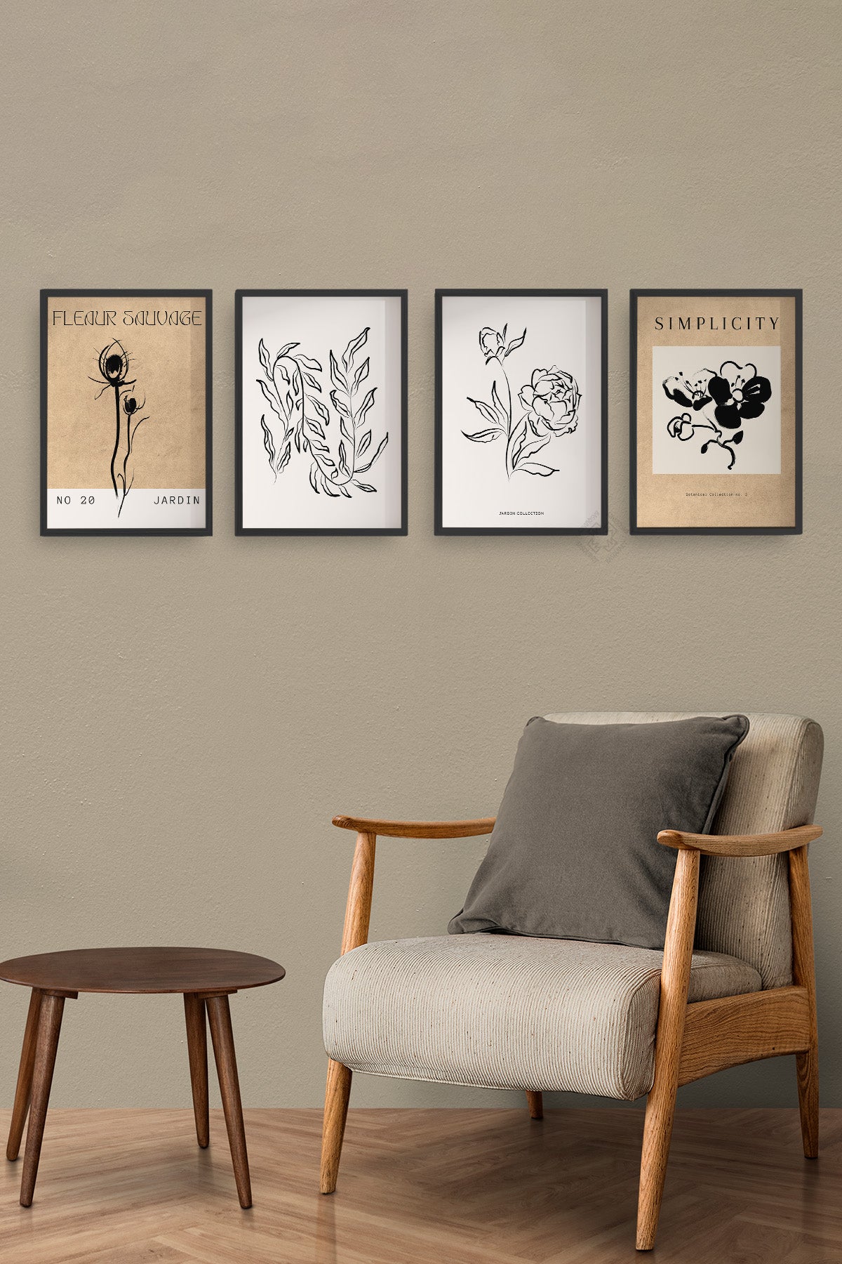 Bohem Desenli 4'lü Siyah Çerçeveli Poster, Tablo Seti No:14