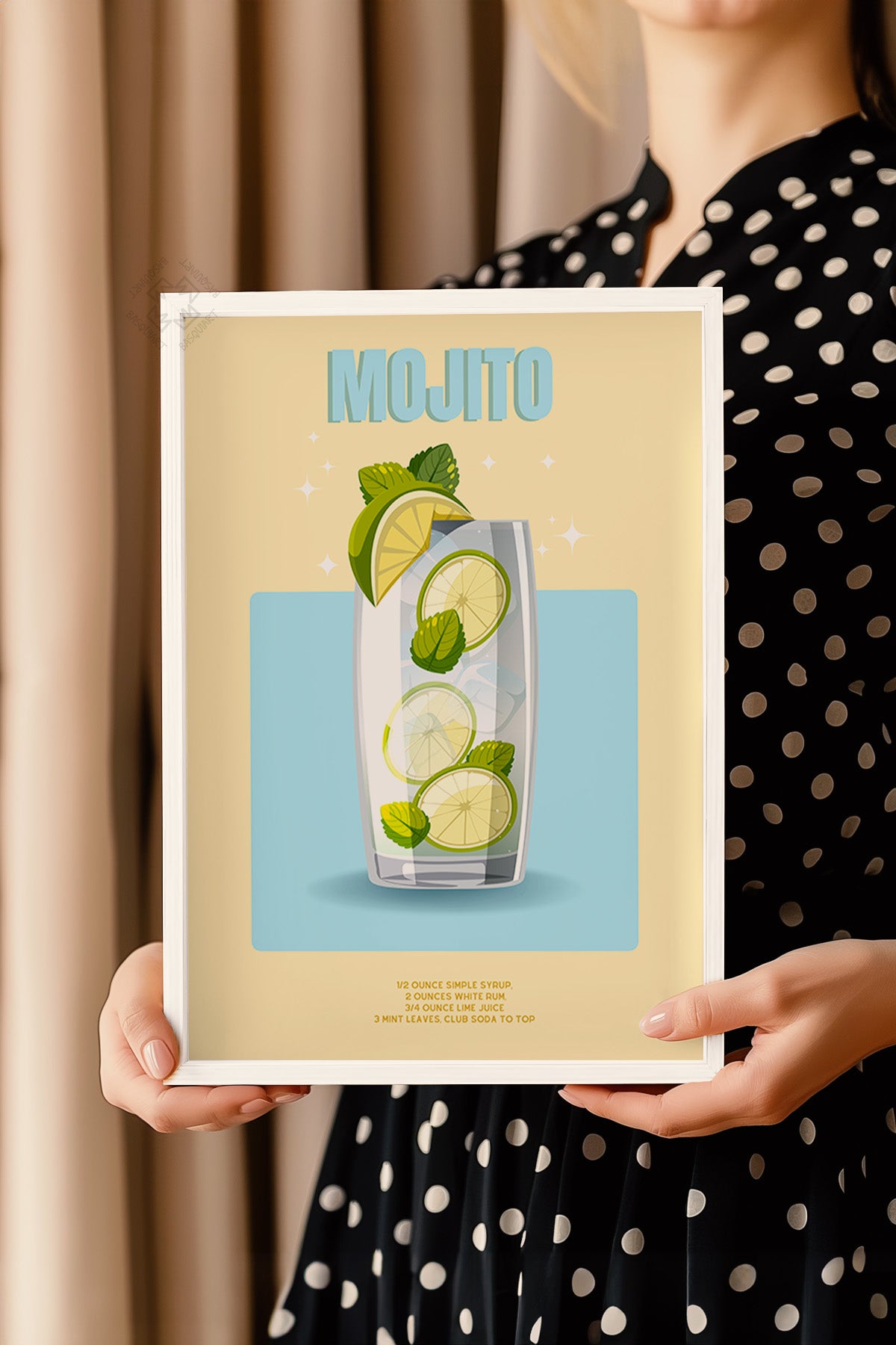 Kokteyl Serisi Beyaz Çerçeveli Poster, Tablo, Cafe, Restoran, Mutfak Duvar Dekoru No:56