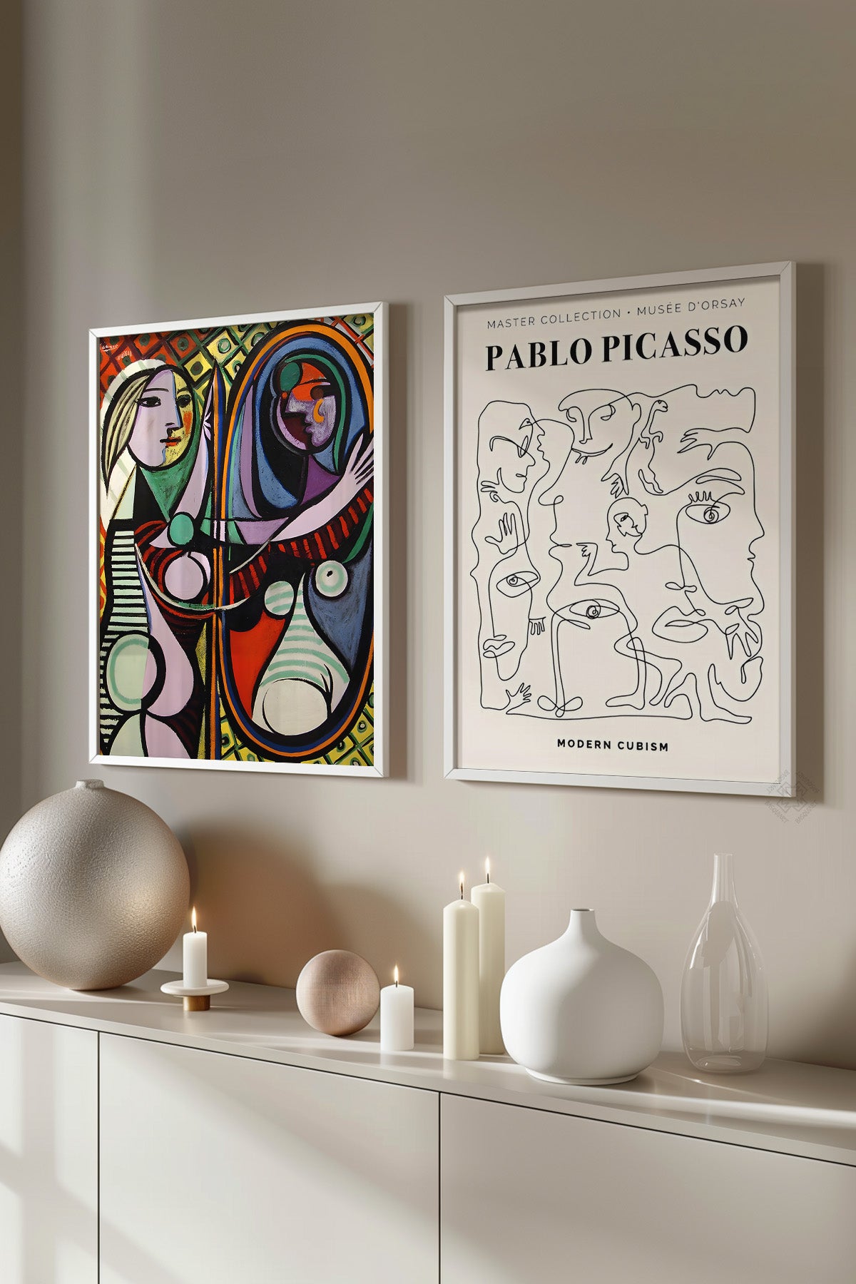 Picasso 2'li Beyaz Çerçeveli Poster, Sanatsal Tablo Seti No:10