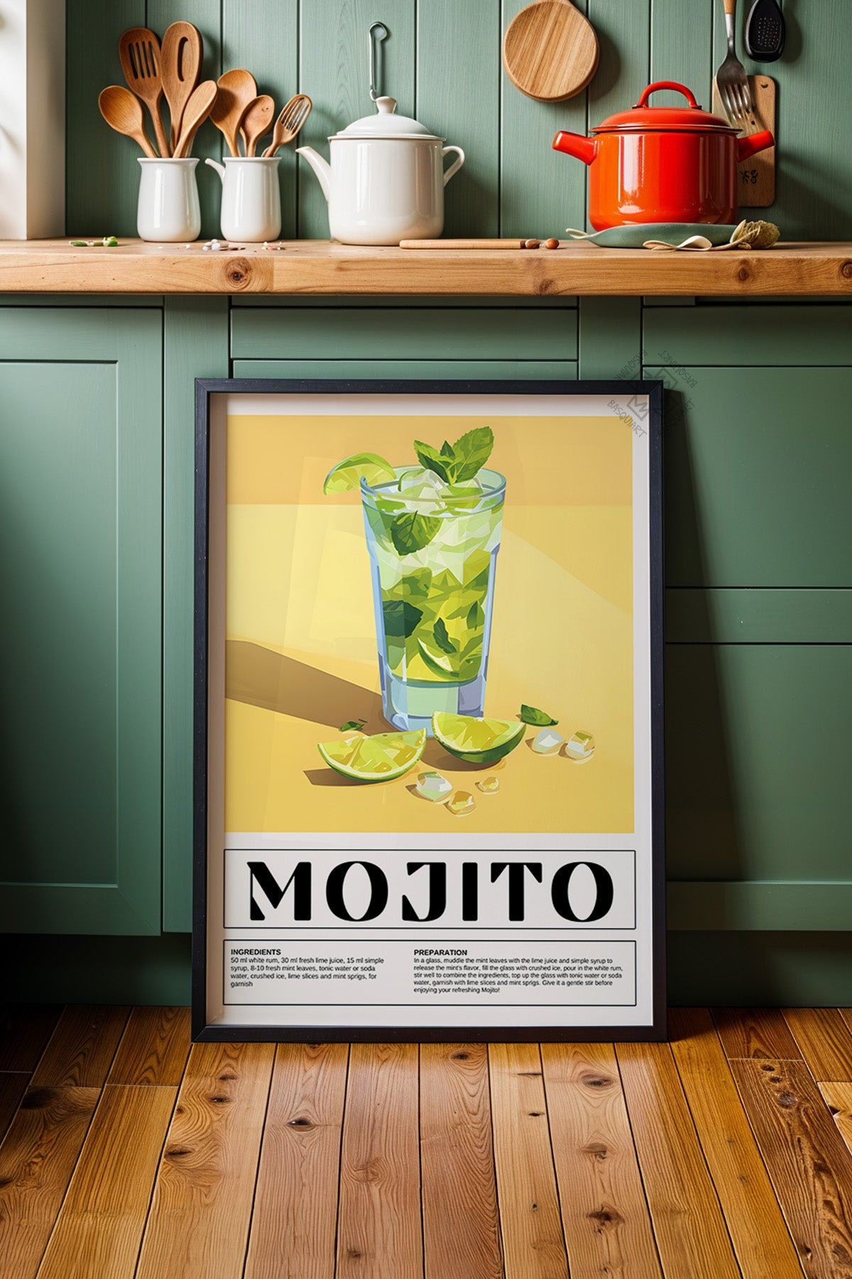 Kokteyl Serisi Siyah Çerçeveli Poster, Tablo, Cafe, Restoran, Mutfak Duvar Dekoru No:4