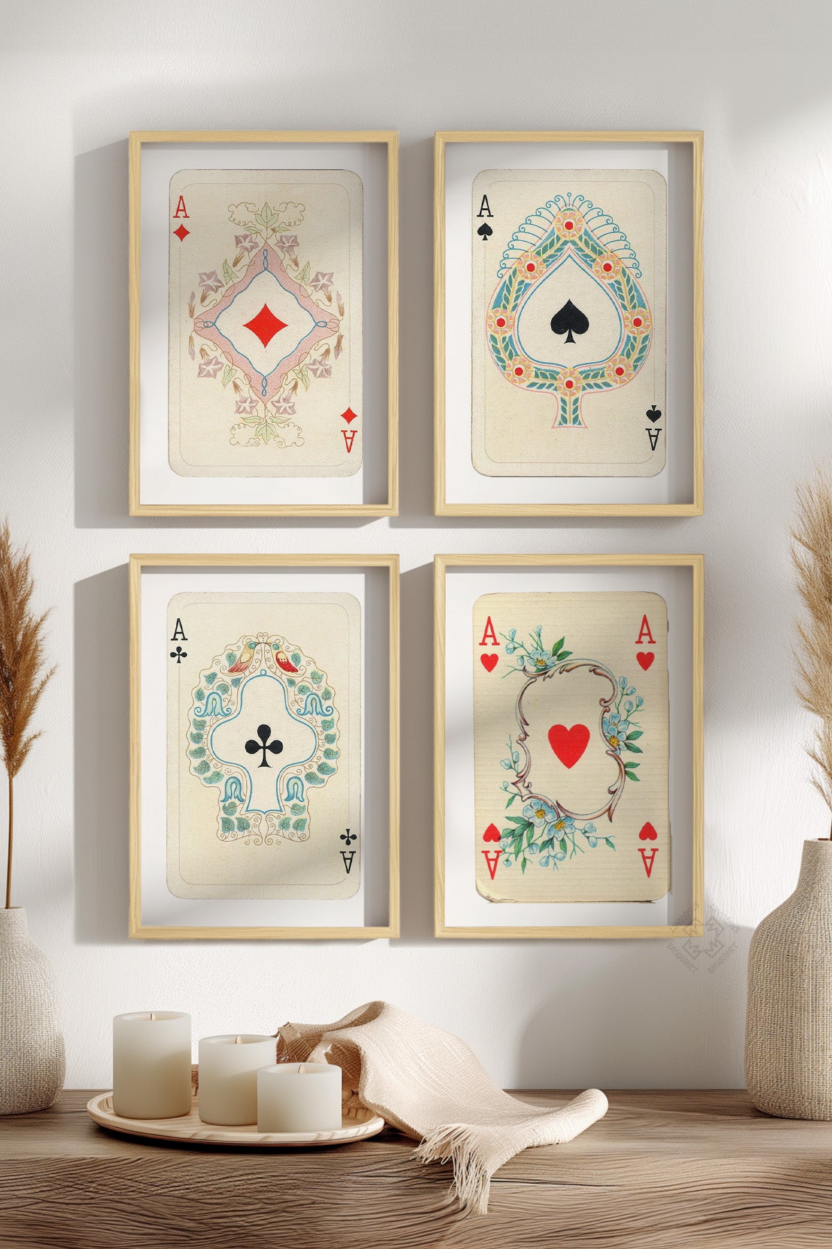 Kare As 4'lü Ahşap Çerçeveli Poster, Tablo Seti No:62